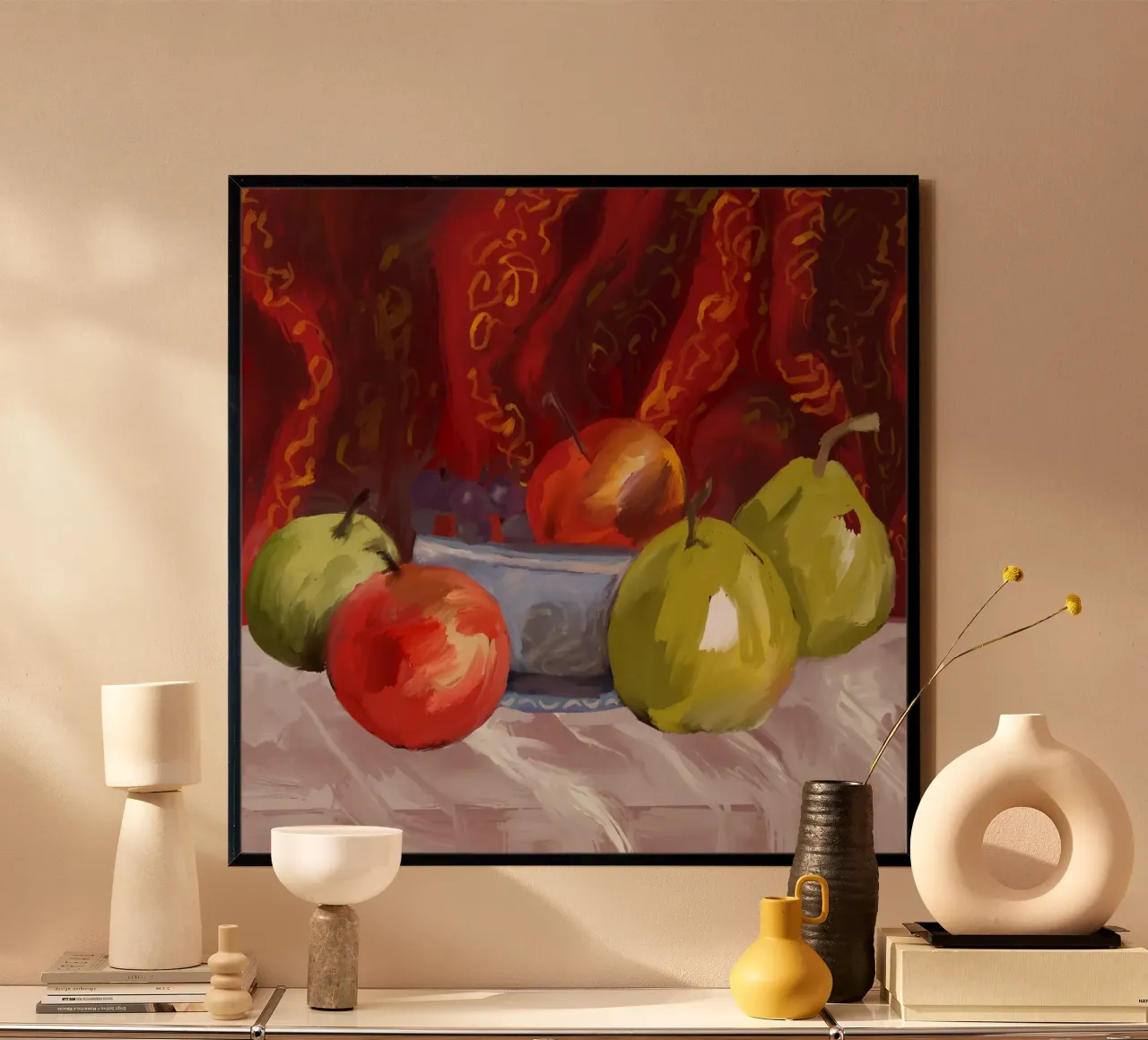 Vibrant Fruit Basket Pattern in Rich Oil Paint Texture poster con telaio in alluminio da mysteriouscoco