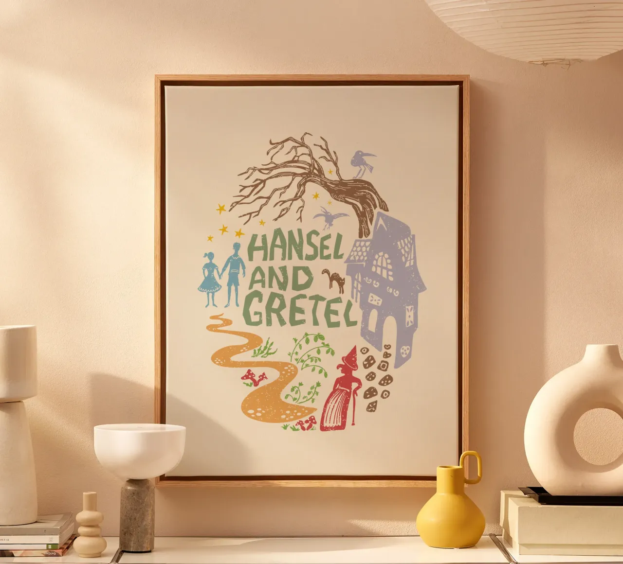 Illustration of the fairy tale "Hansel and Gretel canvas with Floater frame by DYDesign