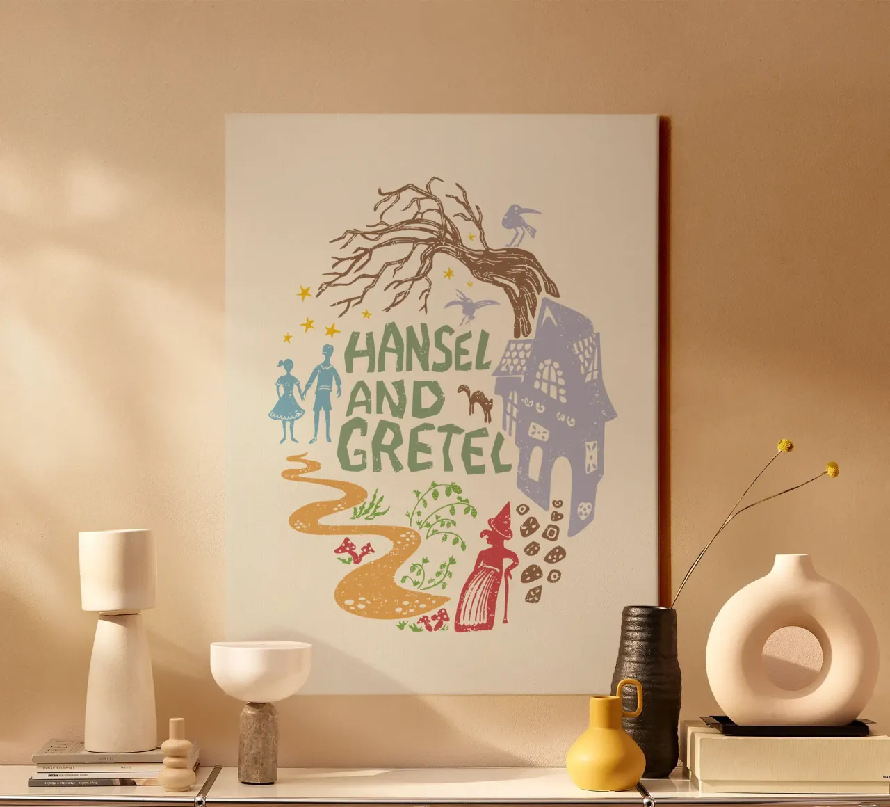 Illustration of the fairy tale "Hansel and Gretel canvas with Floater frame by DYDesign
