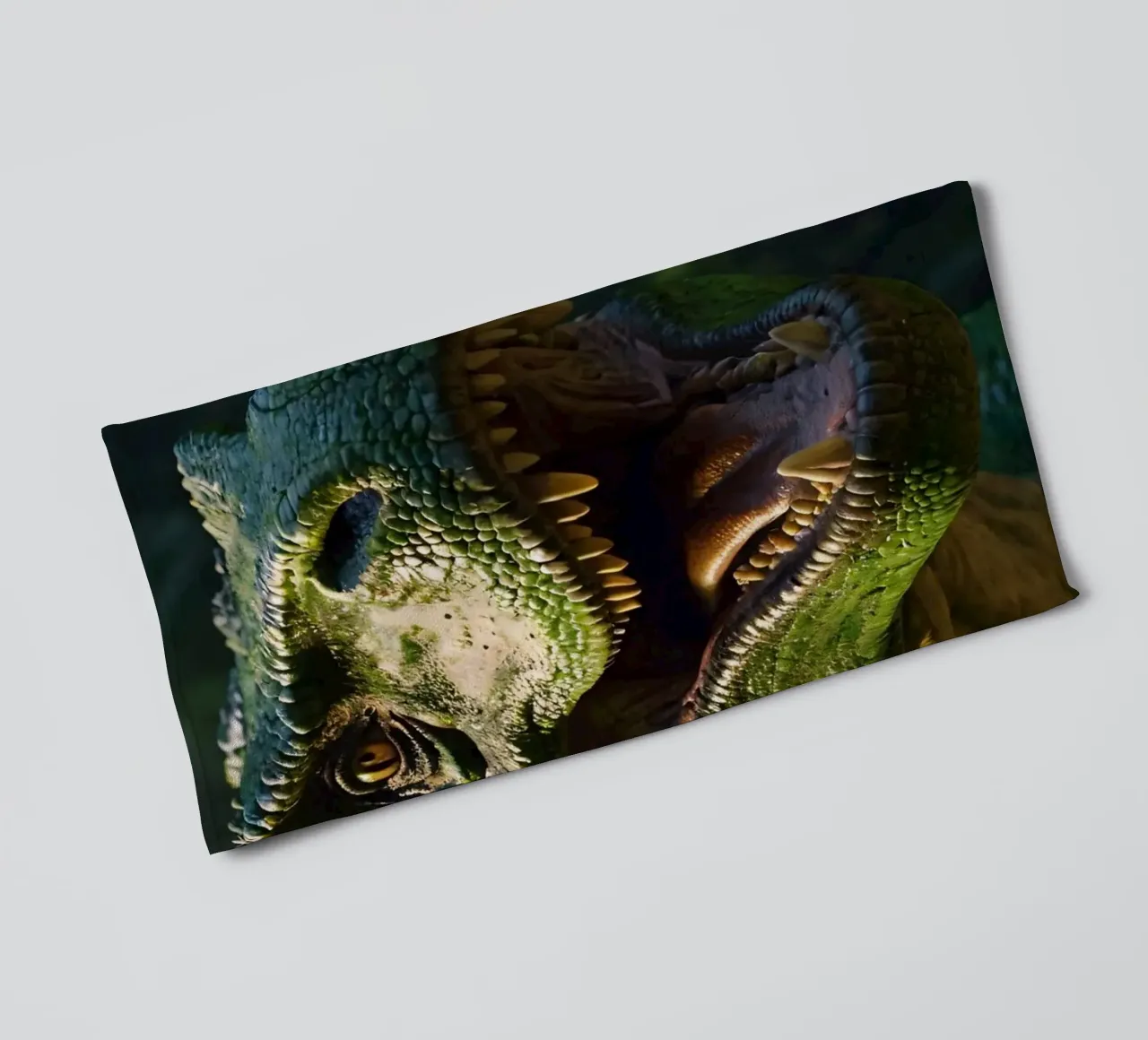 fierce dinosaur in a lush, prehistoric jungle during daytim towel by DesignDoodle