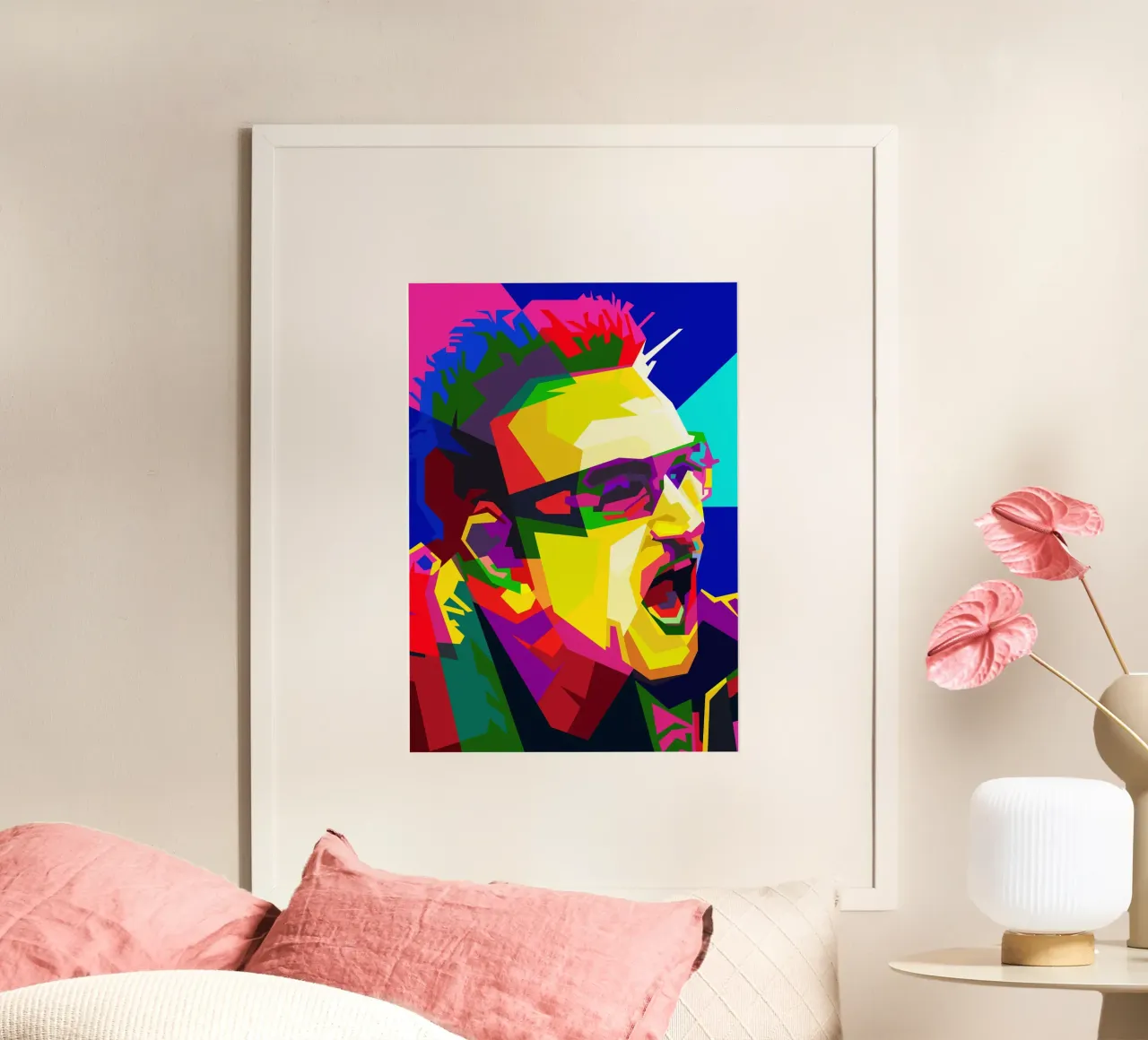 Bono cantante rock irlandese WPAP Trending Now poster con telaio in plastica da Artkreator