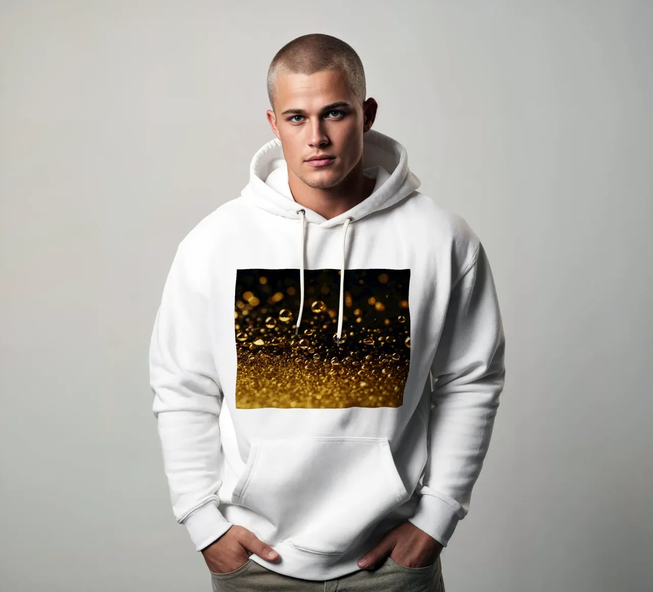 Gocce d'oro brillano su una superficie scura con un bokeh ipnotico felpa con cappuccio da DesignDoodle
