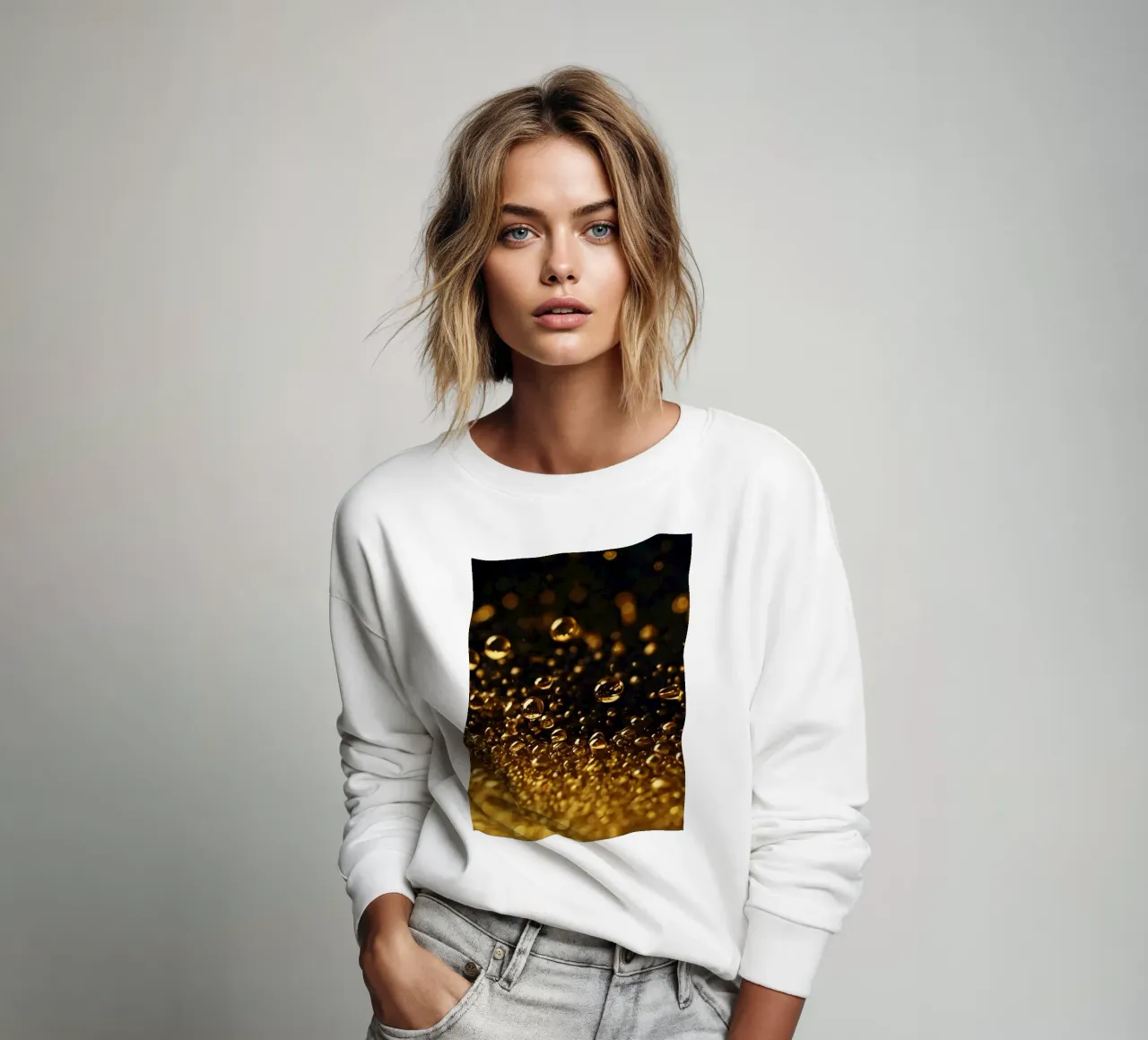 Gocce d'oro brillano su una superficie scura con un bokeh ipnotico felpa da DesignDoodle