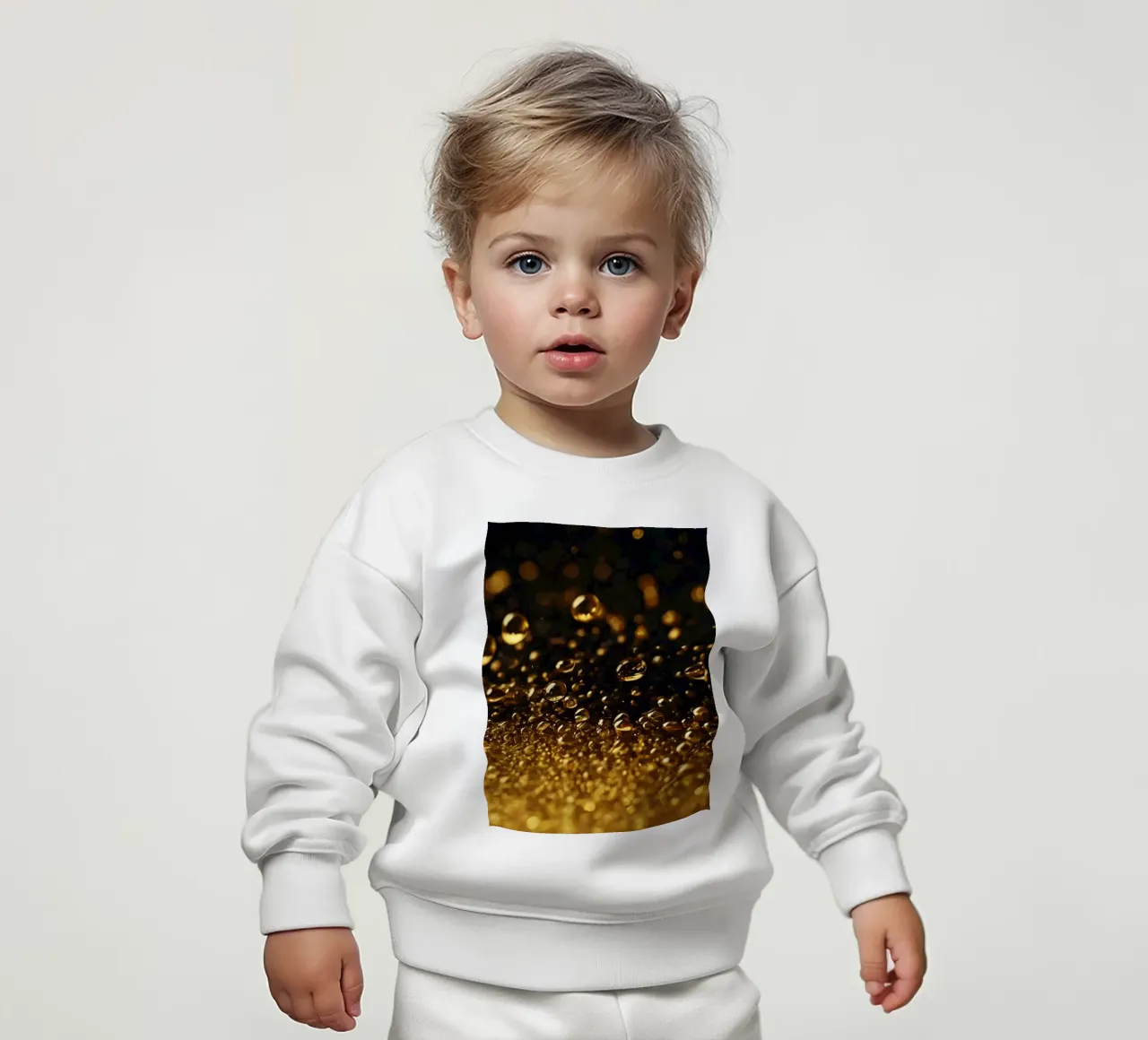 Gocce d'oro brillano su una superficie scura con un bokeh ipnotico felpa neonato da DesignDoodle