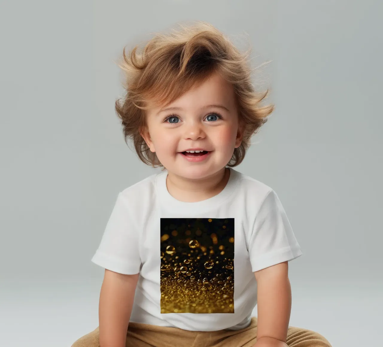 Gocce d'oro brillano su una superficie scura con un bokeh ipnotico maglietta neonato da DesignDoodle