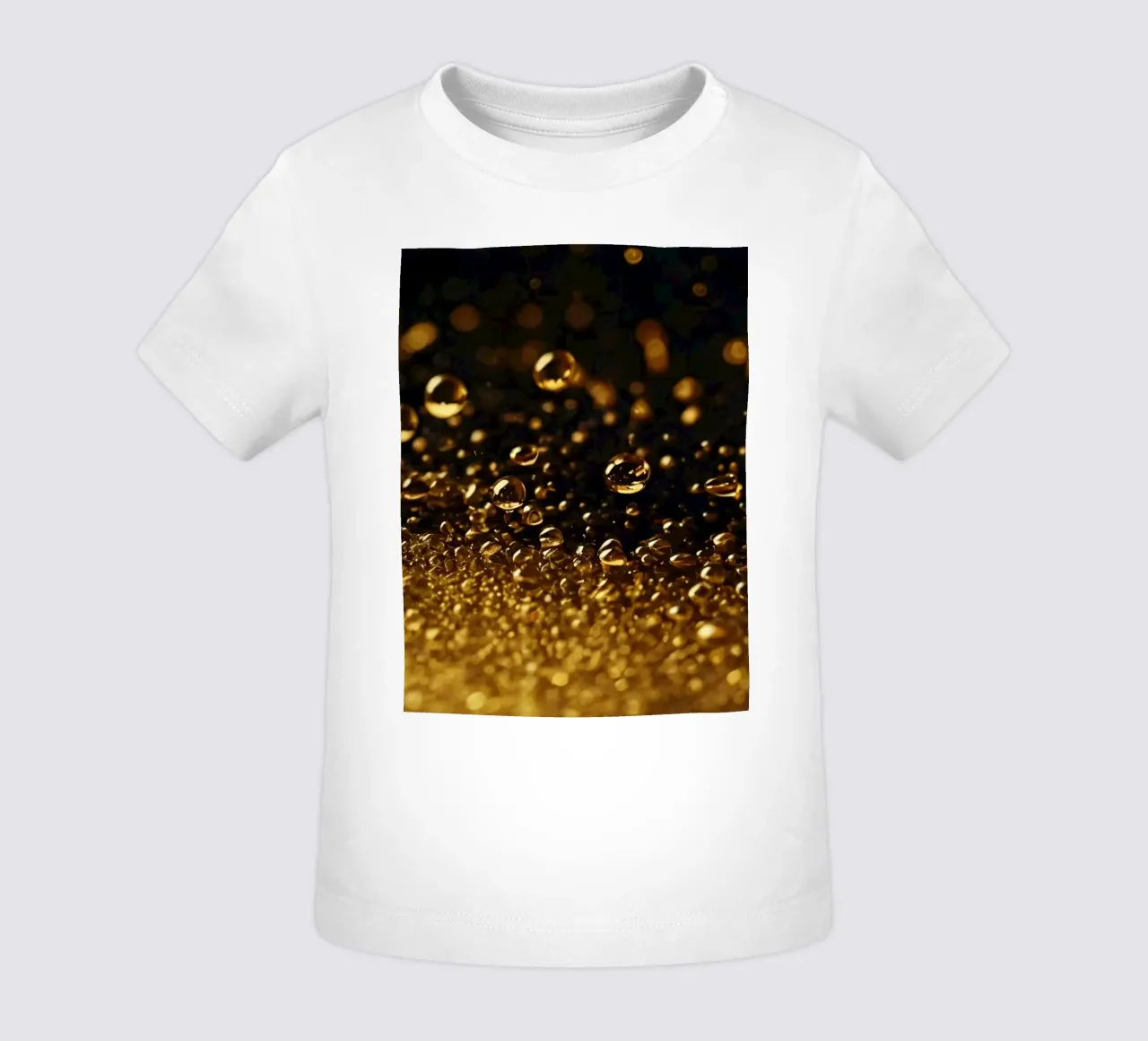 Gocce d'oro brillano su una superficie scura con un bokeh ipnotico maglietta neonato da DesignDoodle