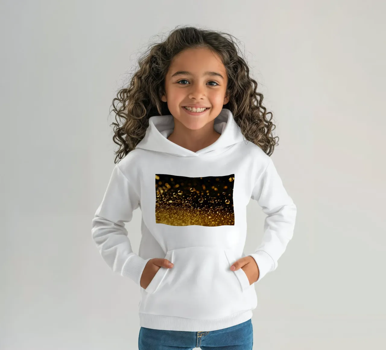 Gocce d'oro brillano su una superficie scura con un bokeh ipnotico felpa bambino con cappuccio da DesignDoodle