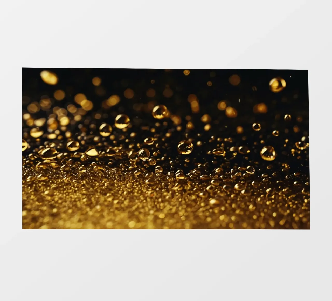 Gocce d'oro brillano su una superficie scura con un bokeh ipnotico pellicola backlit da DesignDoodle