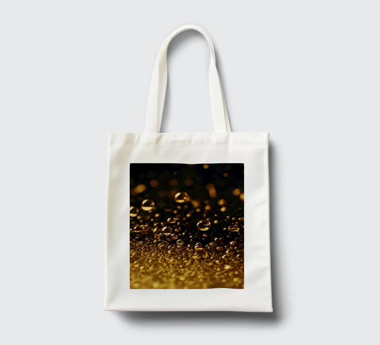 Gocce d'oro brillano su una superficie scura con un bokeh ipnotico borsa in juta da DesignDoodle