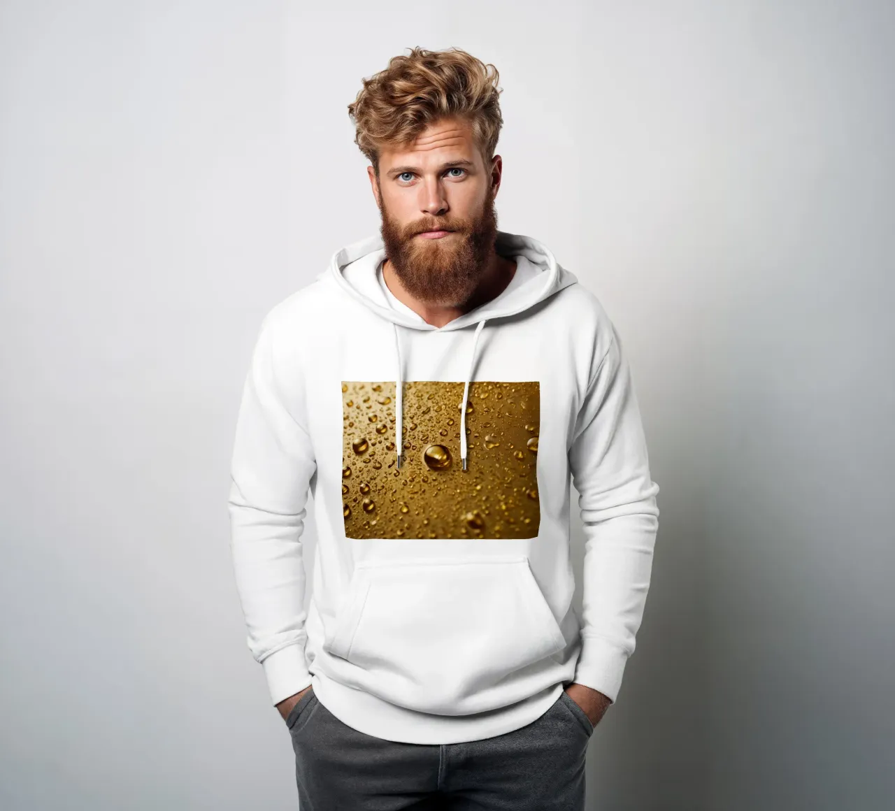 Primo piano di gocce d'acqua su una superficie d'oro felpa con cappuccio da DesignDoodle