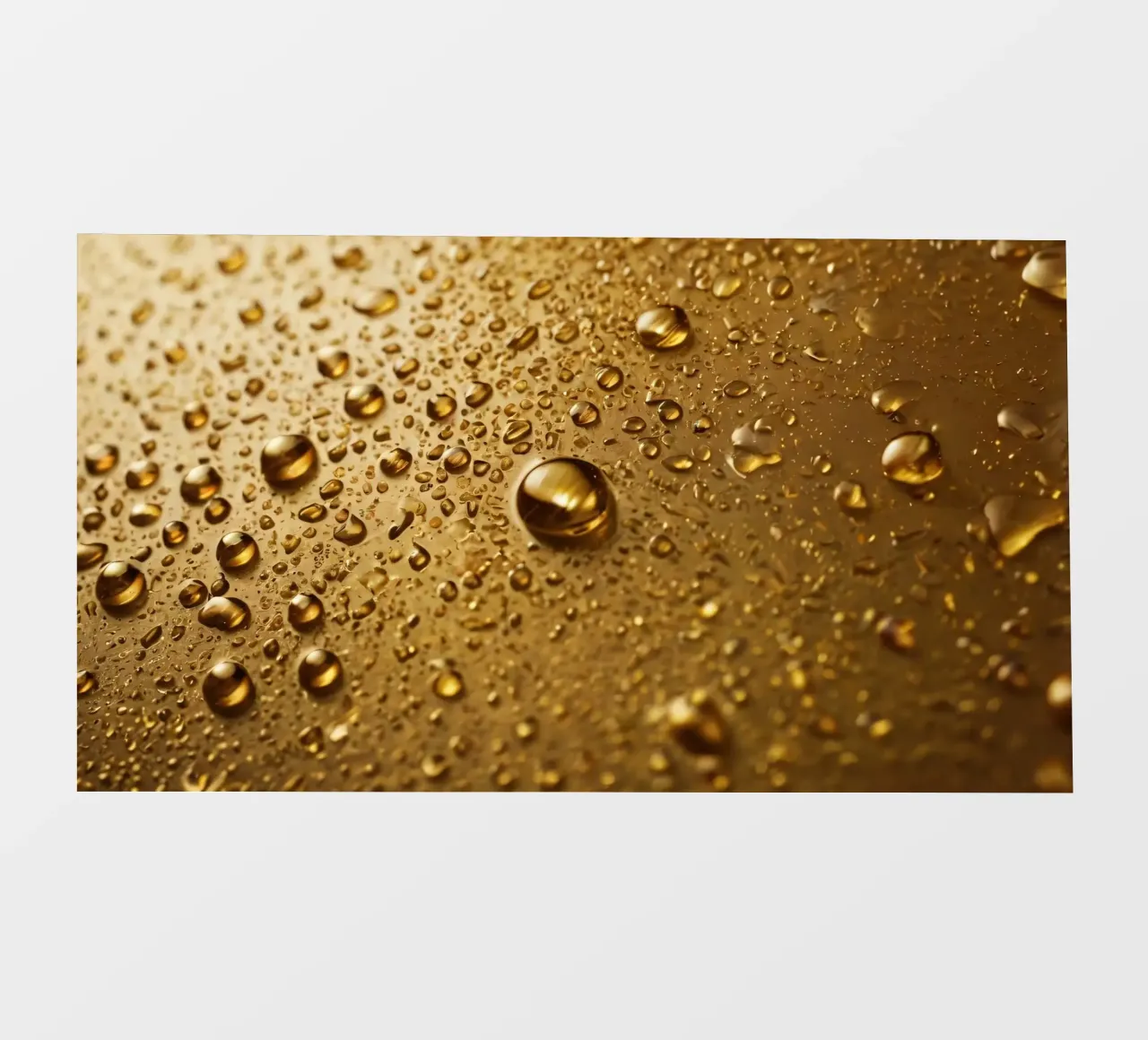 Primo piano di gocce d'acqua su una superficie d'oro pellicola backlit da DesignDoodle
