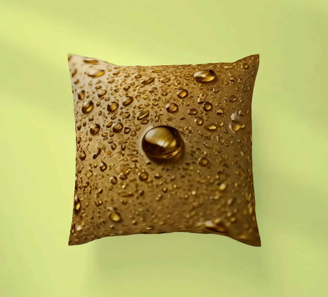Primo piano di gocce d'acqua su una superficie d'oro cuscino da DesignDoodle
