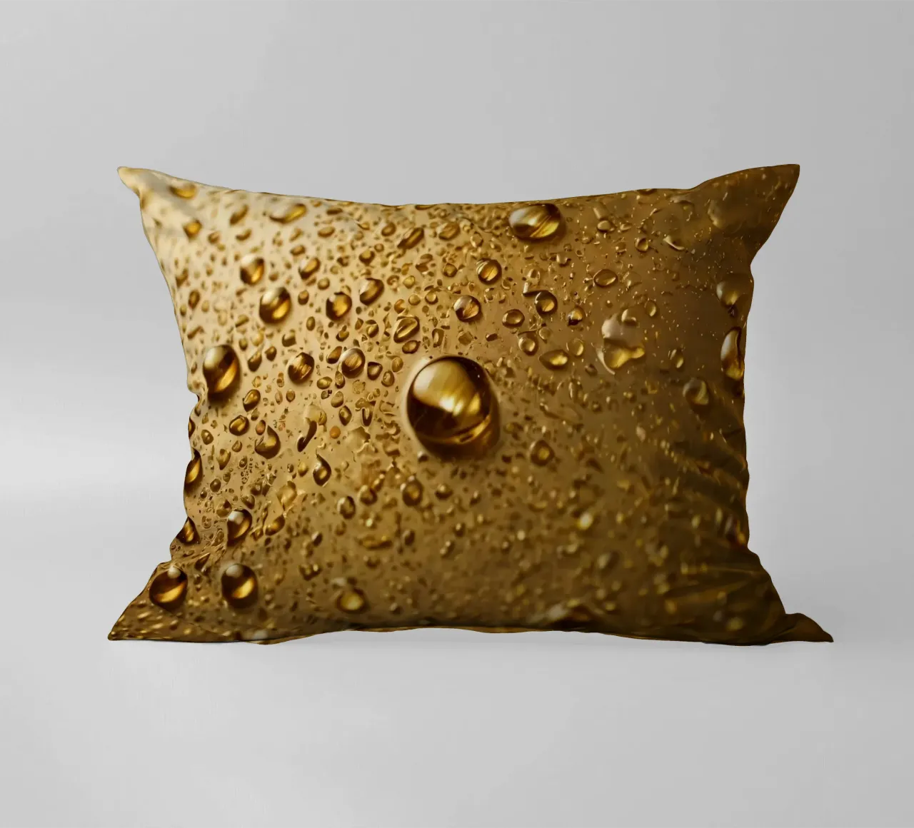 Primo piano di gocce d'acqua su una superficie d'oro cuscino da DesignDoodle