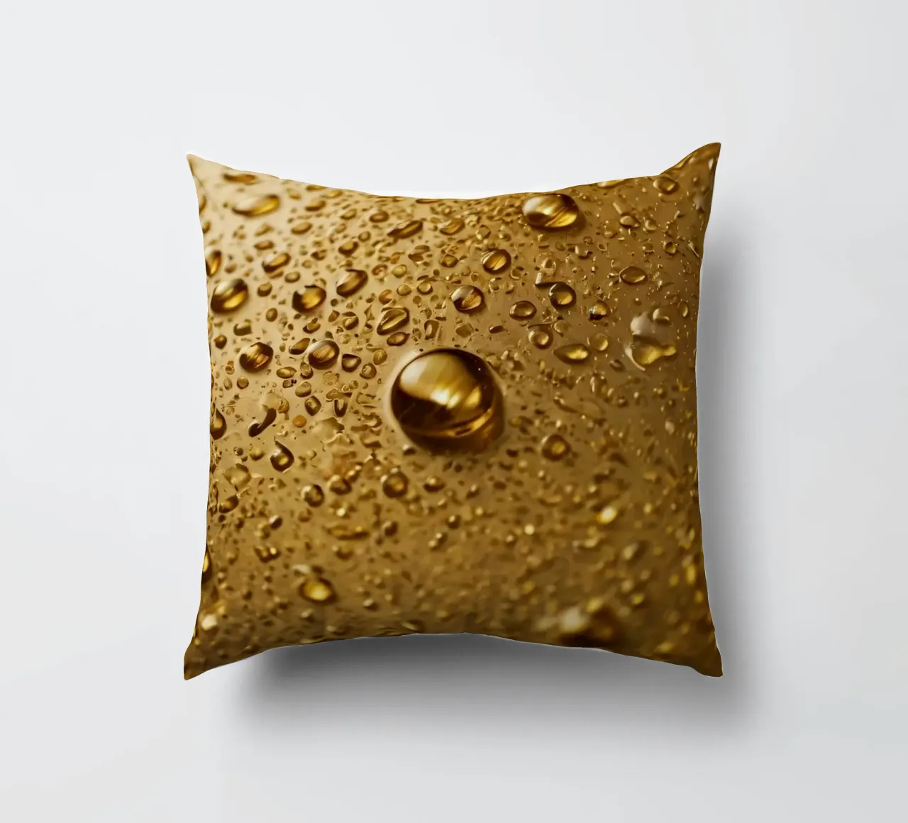 Primo piano di gocce d'acqua su una superficie d'oro cuscino da DesignDoodle
