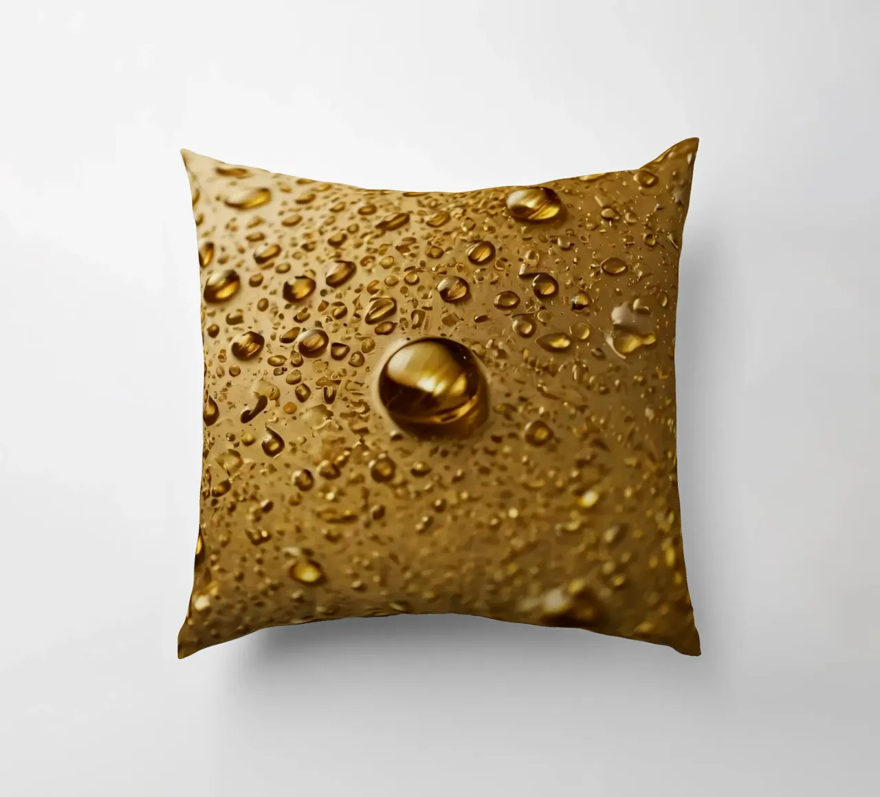 Primo piano di gocce d'acqua su una superficie d'oro cuscino da DesignDoodle