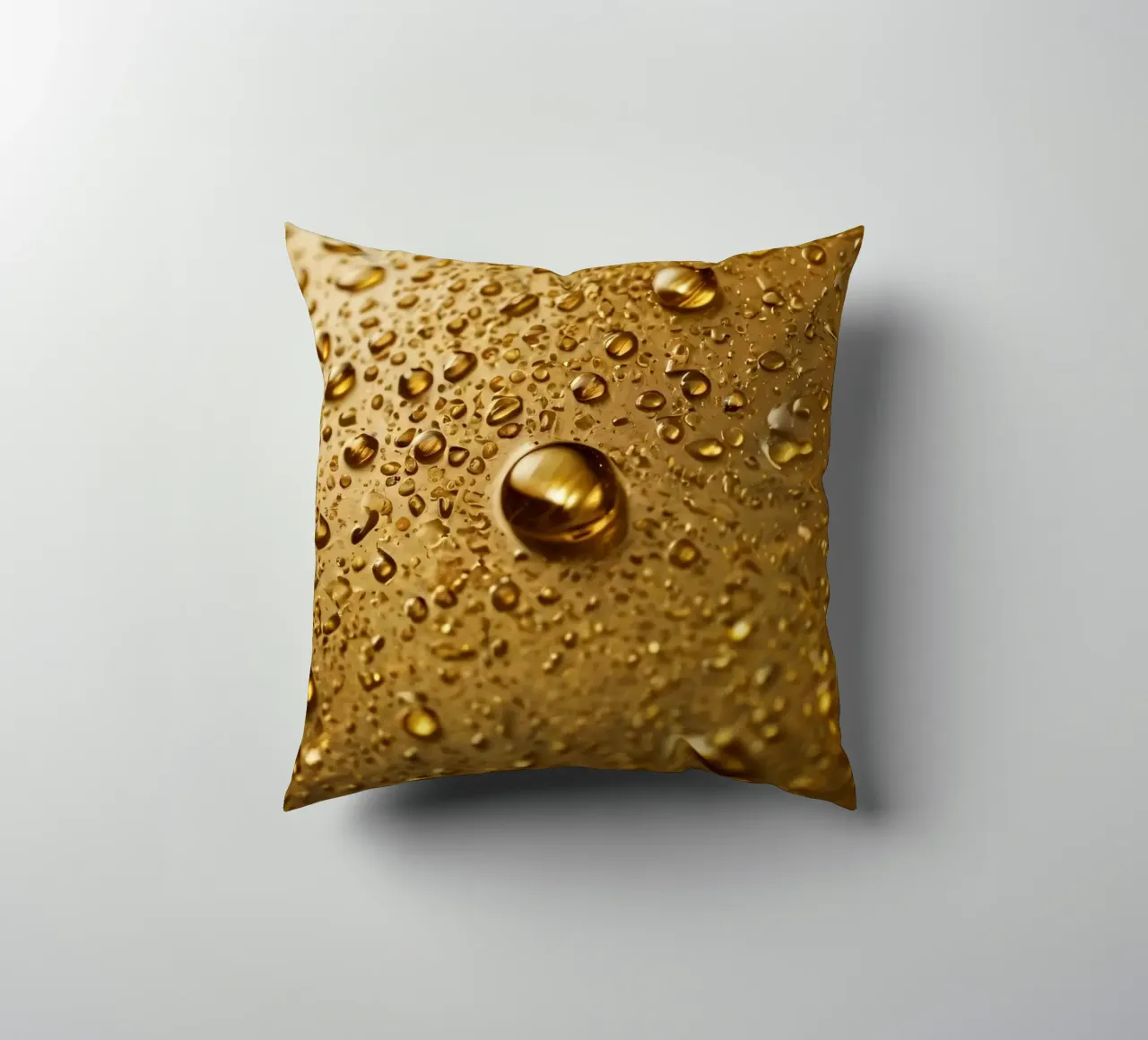 Primo piano di gocce d'acqua su una superficie d'oro cuscino da DesignDoodle