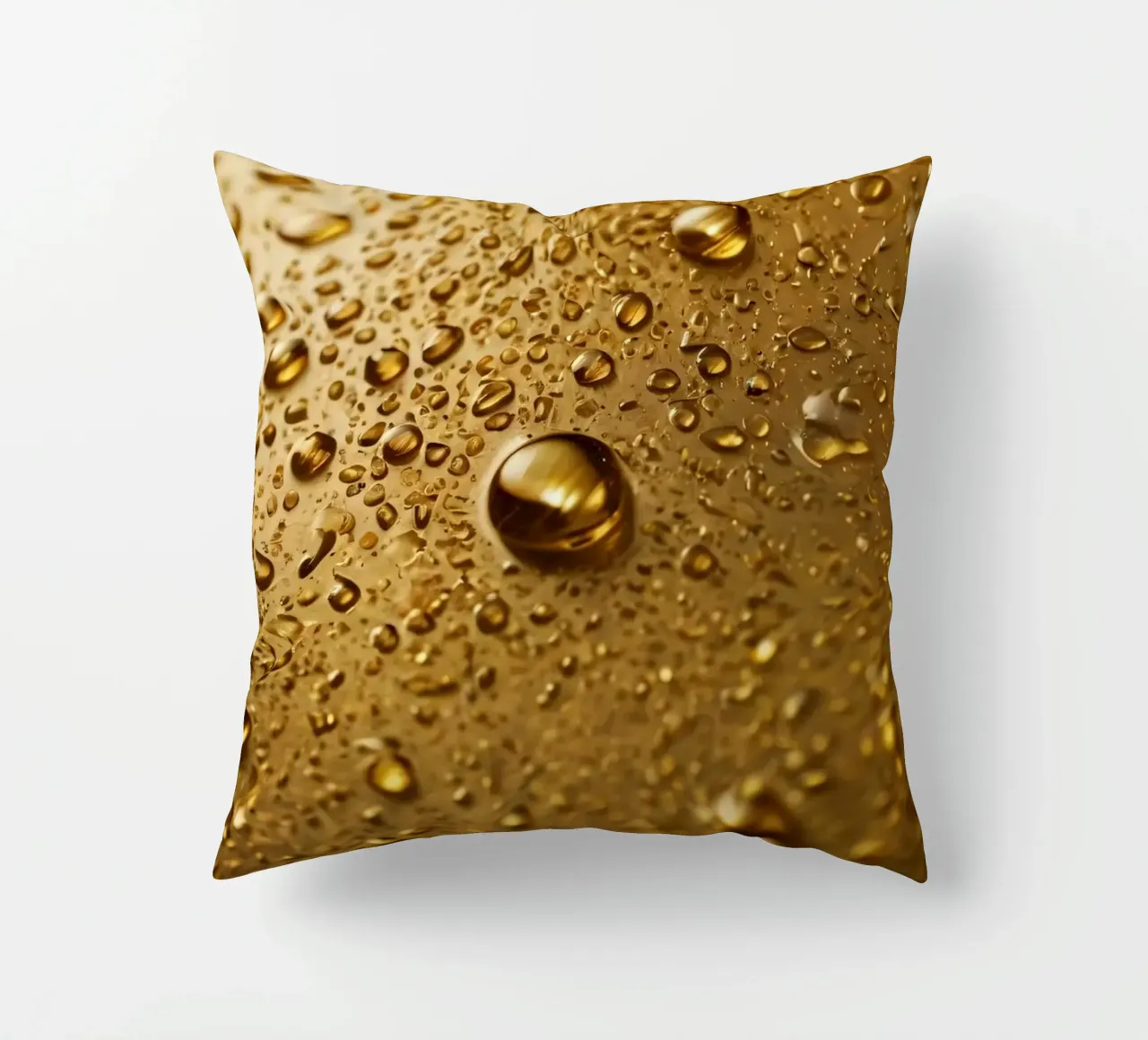 Primo piano di gocce d'acqua su una superficie d'oro cuscino da DesignDoodle