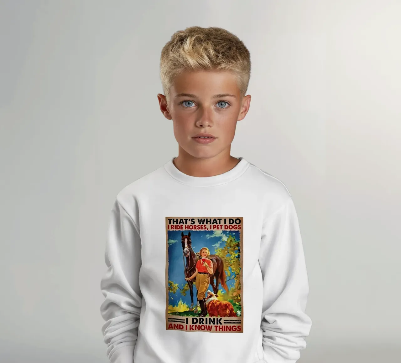 Questo è quello che faccio Cavalco cavalli, accudisco cani felpa bambino da Aaronshop
