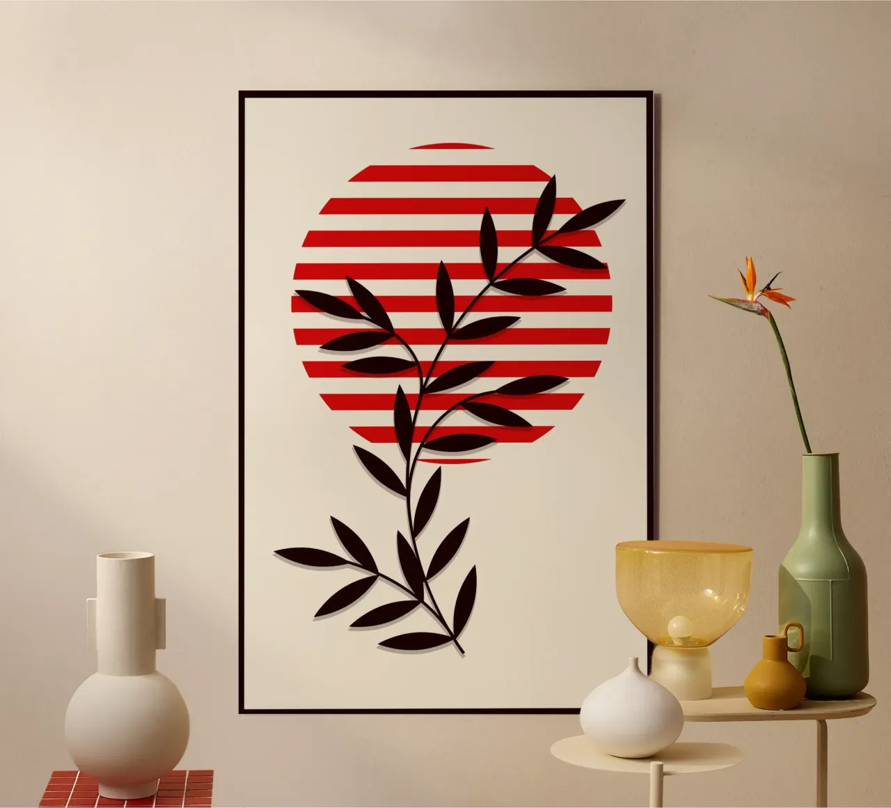 Japandi Sun & Branch | Abstract Botanical Poster Art alluminio dibond da Une Affaire de Filles