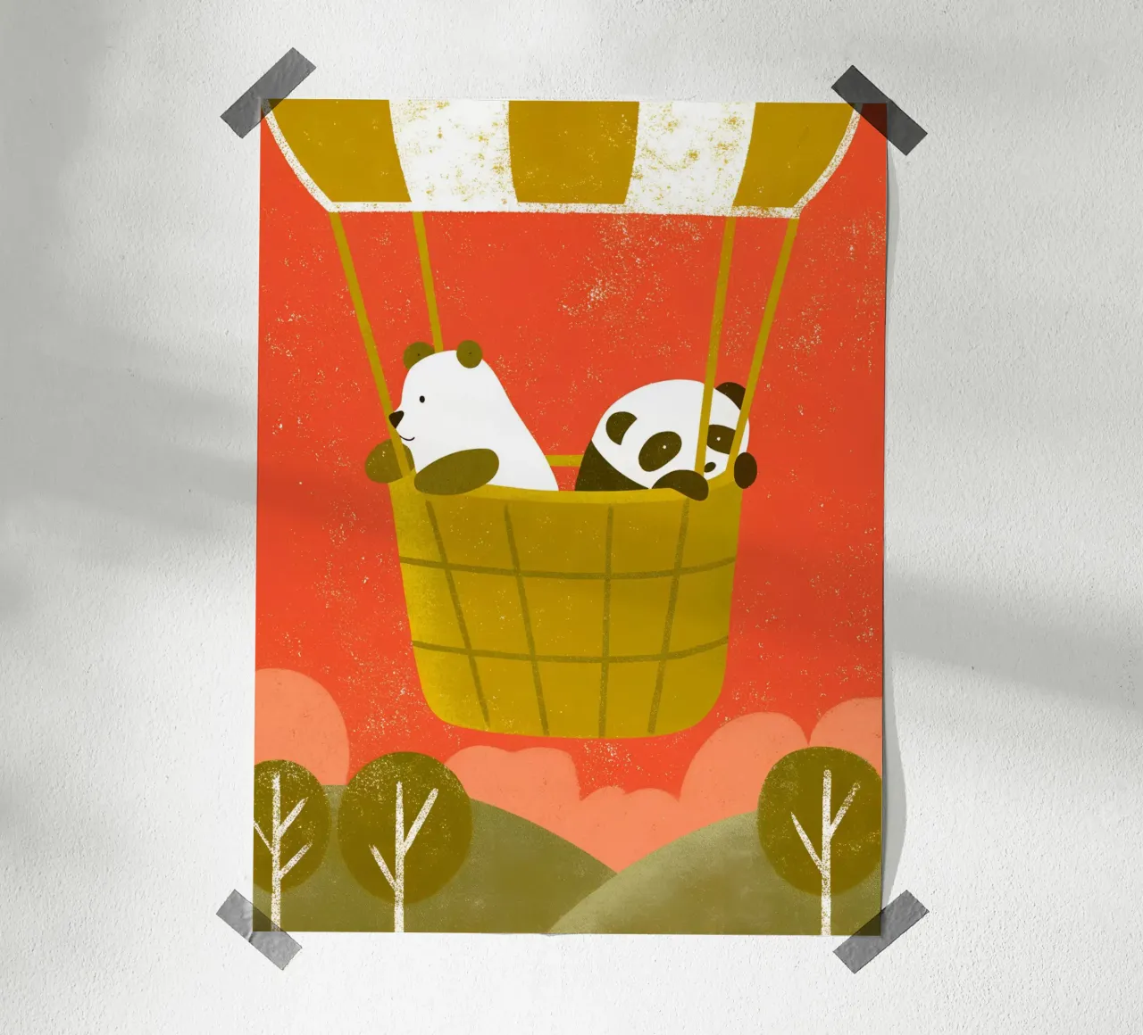 Mongolfiera con orso e panda carta hahnemühle da THE LATEST SHOP