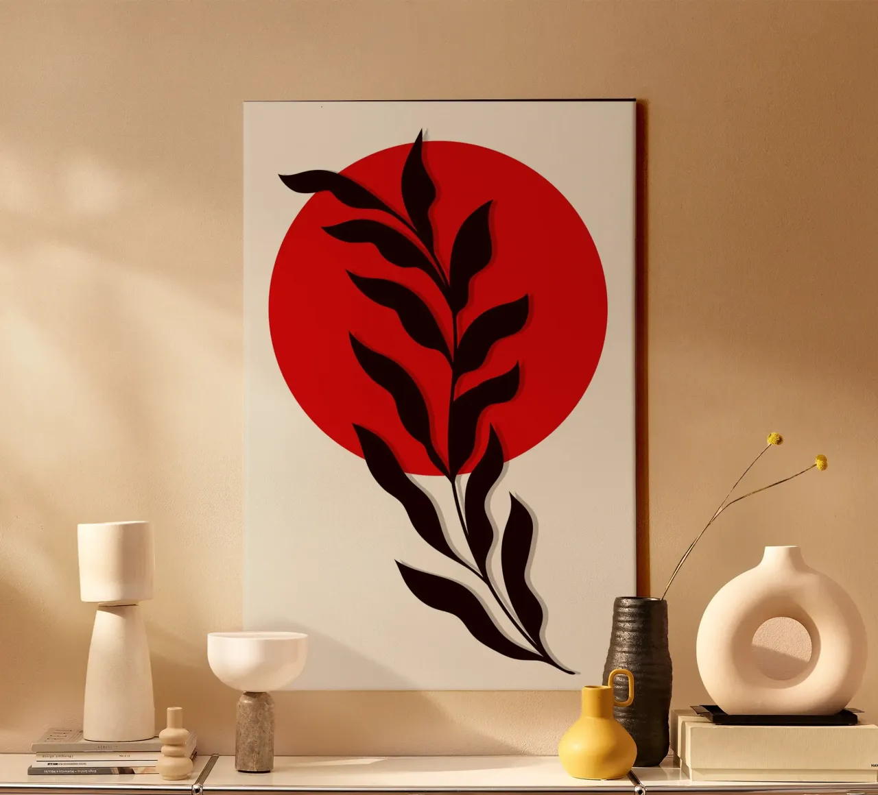 Japandi Sun & Branch | Abstract Botanical Poster Art tela con Cornice a cassetta da Une Affaire de Filles