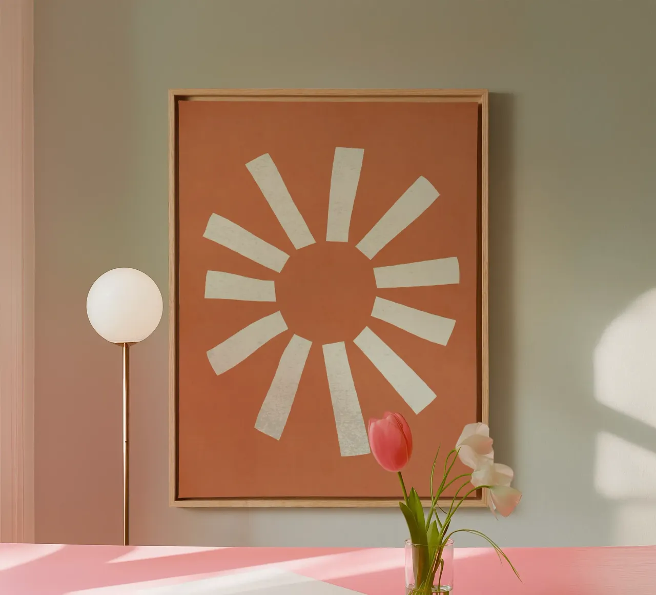 Sun Line Minimalist - Arancione tela con Cornice a cassetta da MoonlightPrint