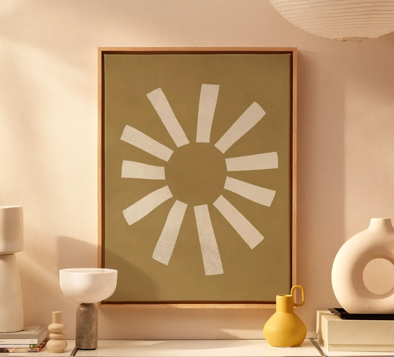 Sun Line Minimalist - Oro Beige tela con Cornice a cassetta da MoonlightPrint