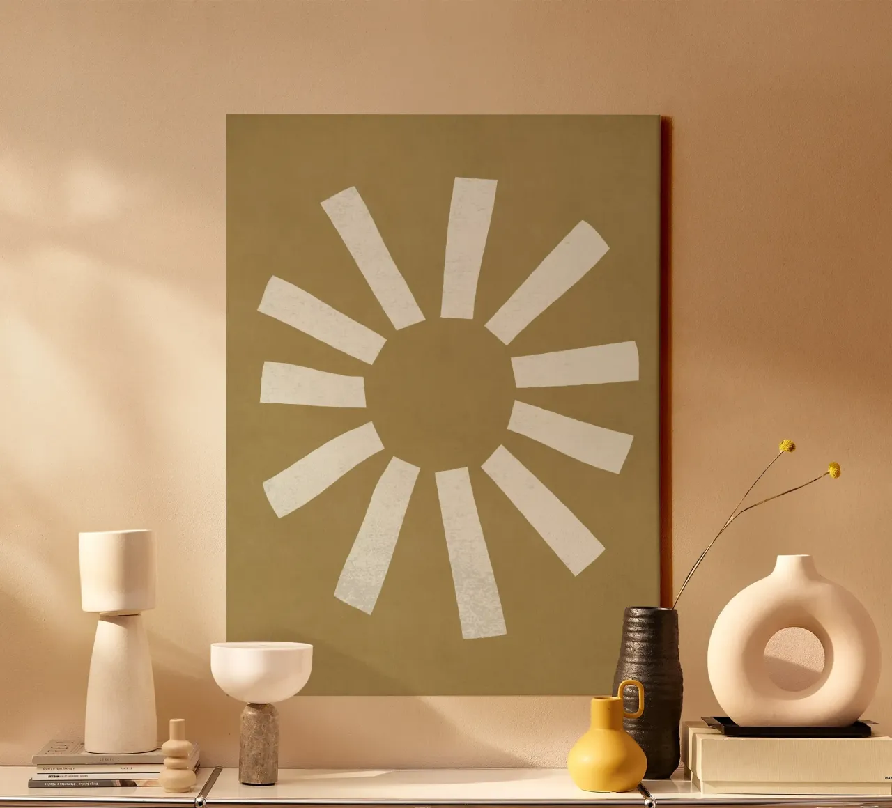 Sun Line Minimalist - Oro Beige tela con Cornice a cassetta da MoonlightPrint