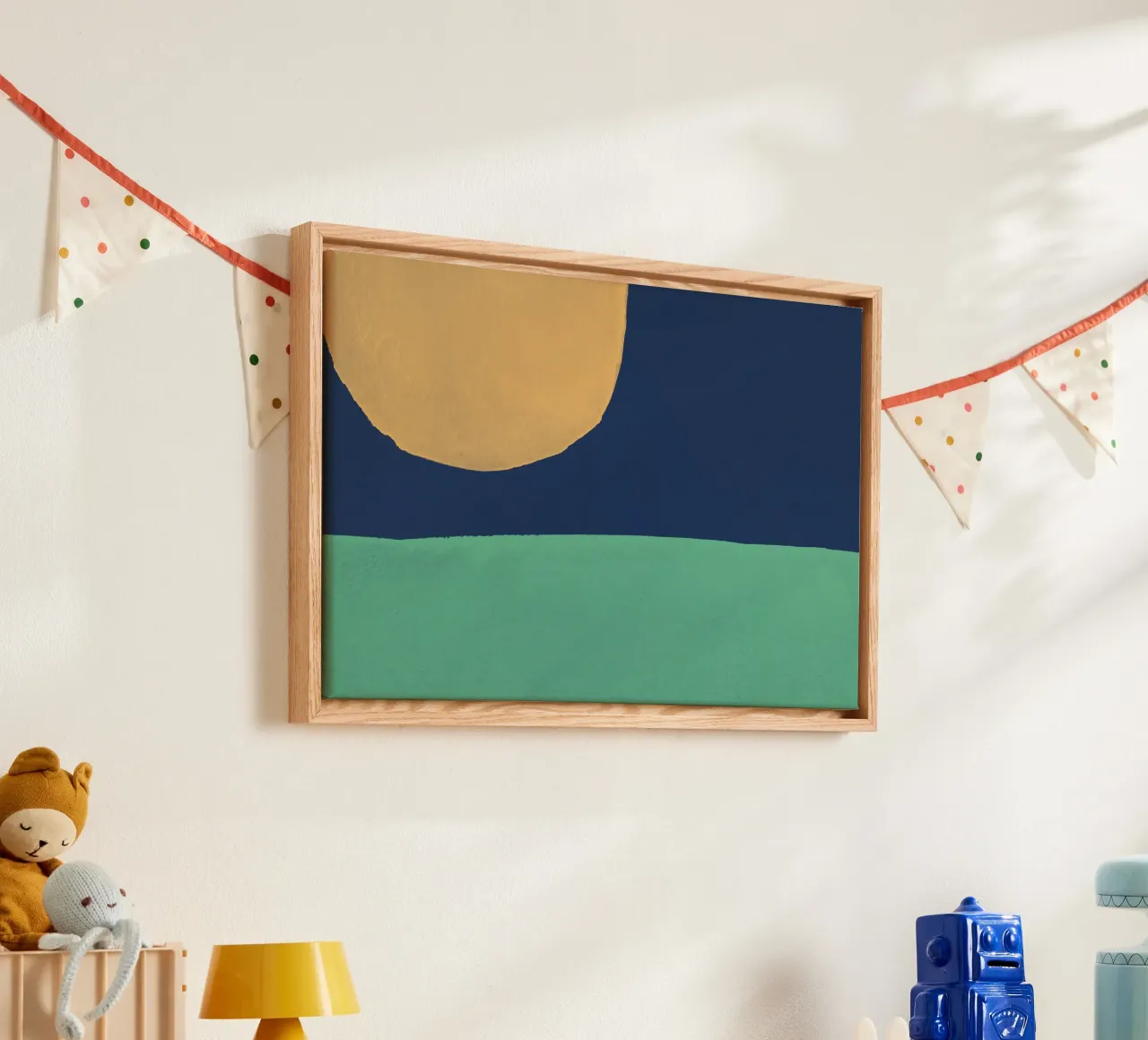 Graphic Strains Abstract Landschap - Middernachtblauw canvas van MoonlightPrint