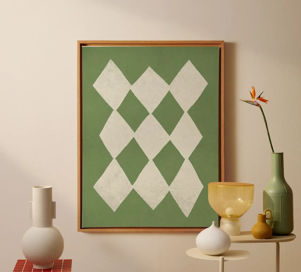 Diamond Pattern Abstract - Green canvas with Floater frame by MoonlightPrint