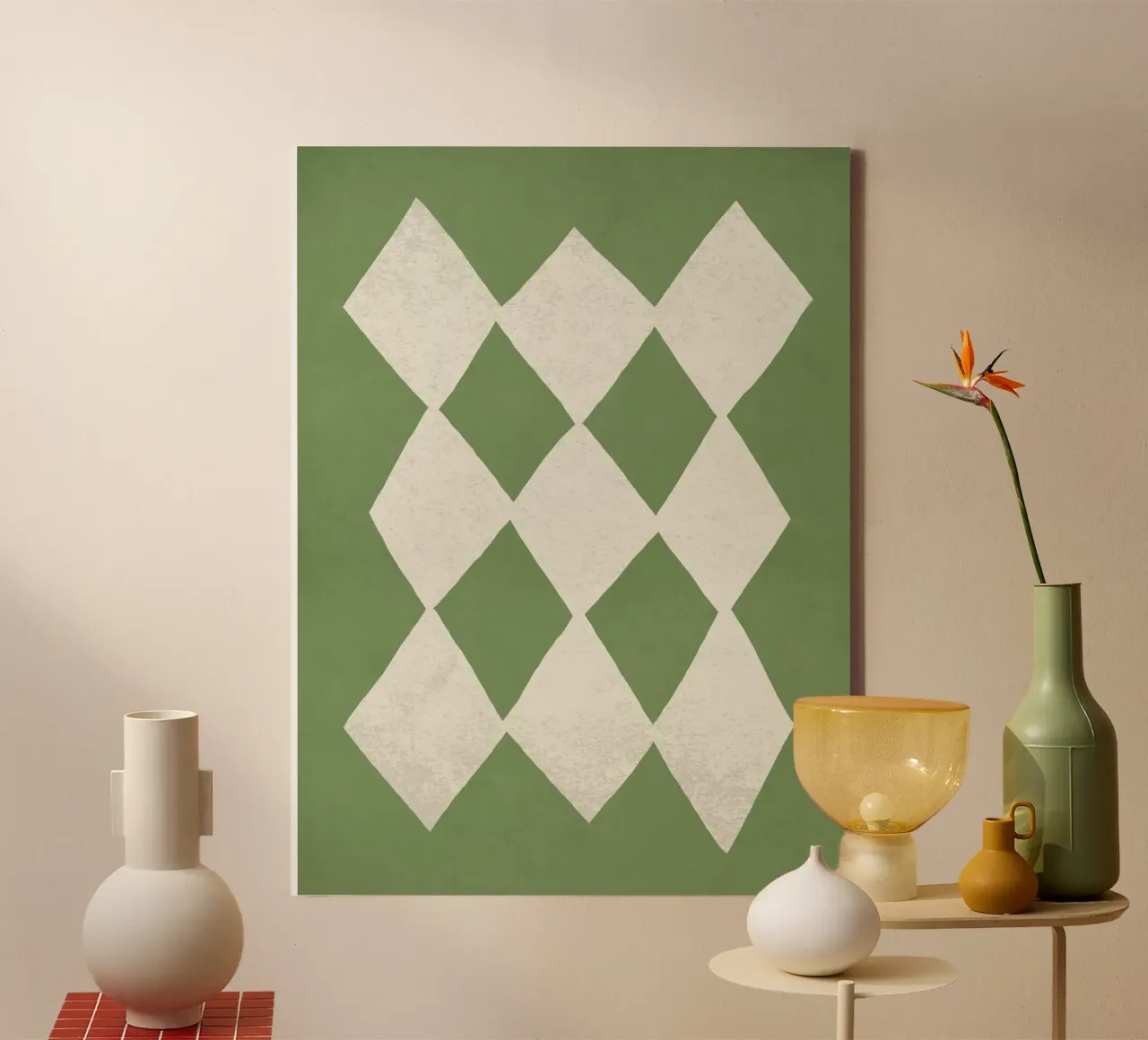 Diamond Pattern Abstract - Green canvas with Floater frame by MoonlightPrint