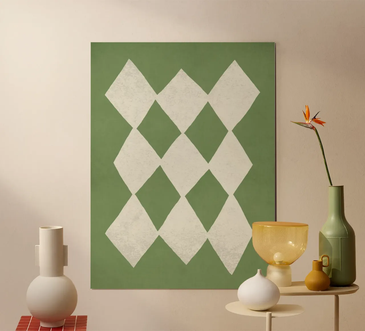 Motif abstrait en forme de diamant - Vert poster avec cadre en plastique de MoonlightPrint