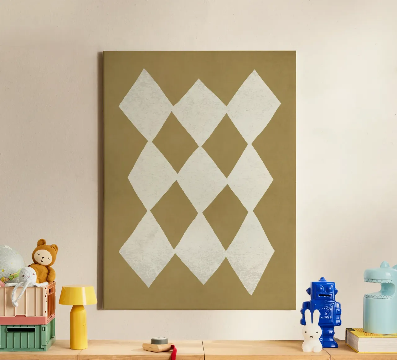 Diamond Pattern Abstract - Gold Beige canvas with Floater frame by MoonlightPrint