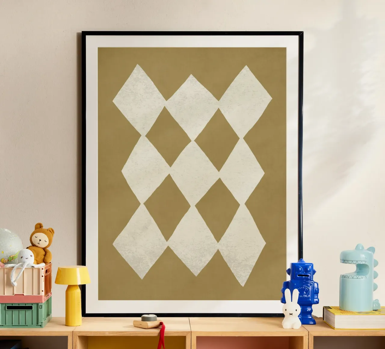Abstrait à motif de diamant - Beige doré poster de MoonlightPrint