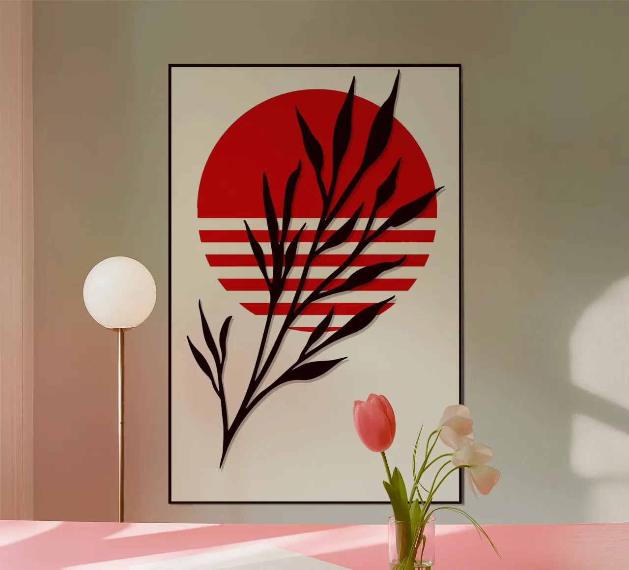 Japandi Sun & Branch | Abstract Botanical Poster Art poster da Une Affaire de Filles