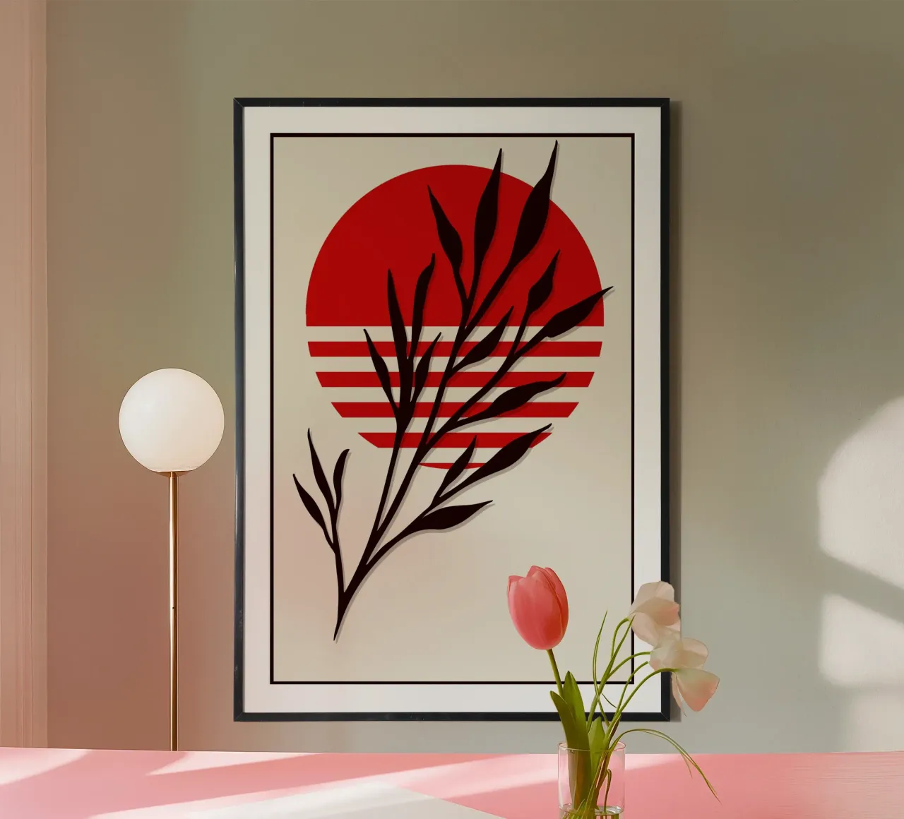 Japandi Sun & Branch | Abstract Botanical Poster Art poster da Une Affaire de Filles