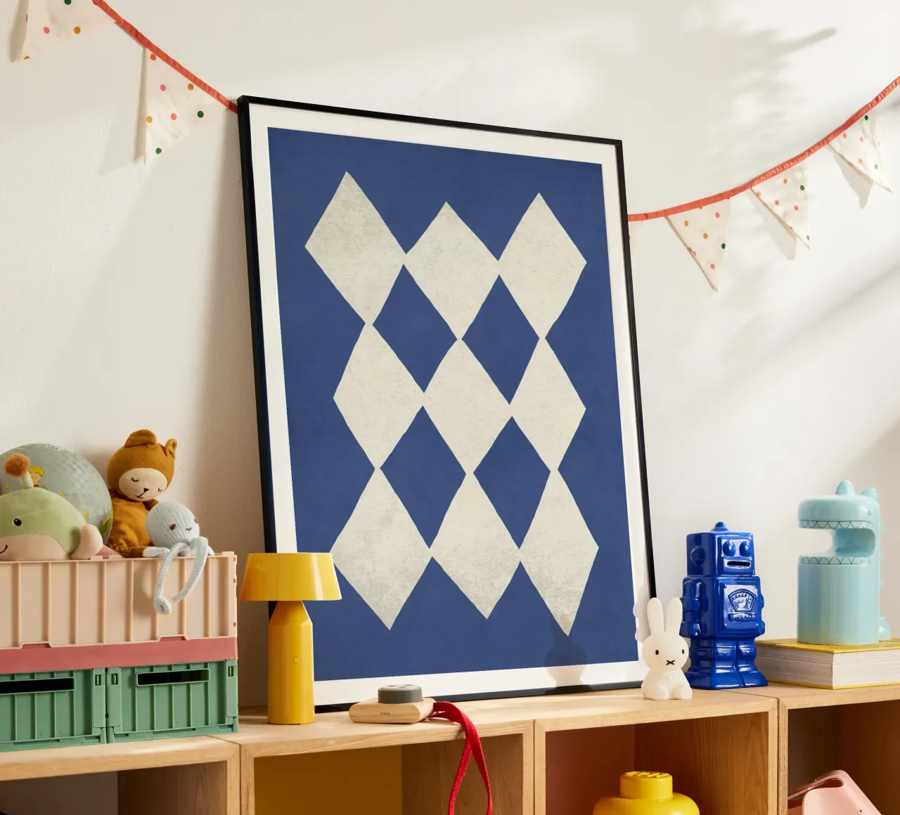 Abstrait à motif de diamant - Bleu foncé poster avec cadre en aluminium de MoonlightPrint