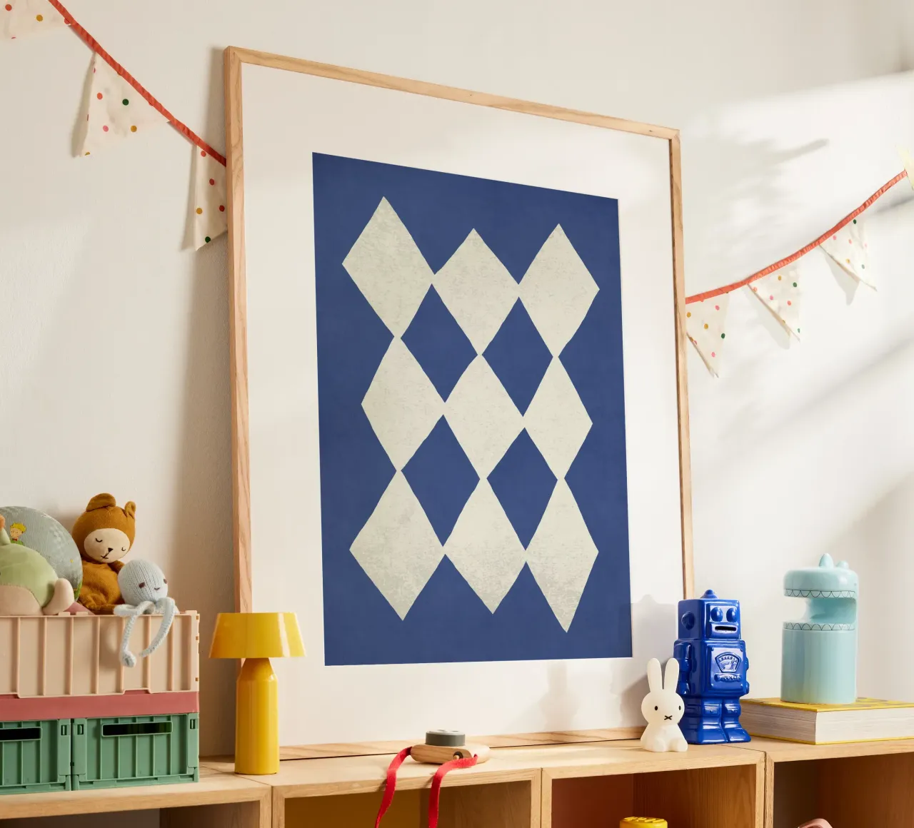 Abstrait à motif de diamant - Bleu foncé poster avec cadre en aluminium de MoonlightPrint