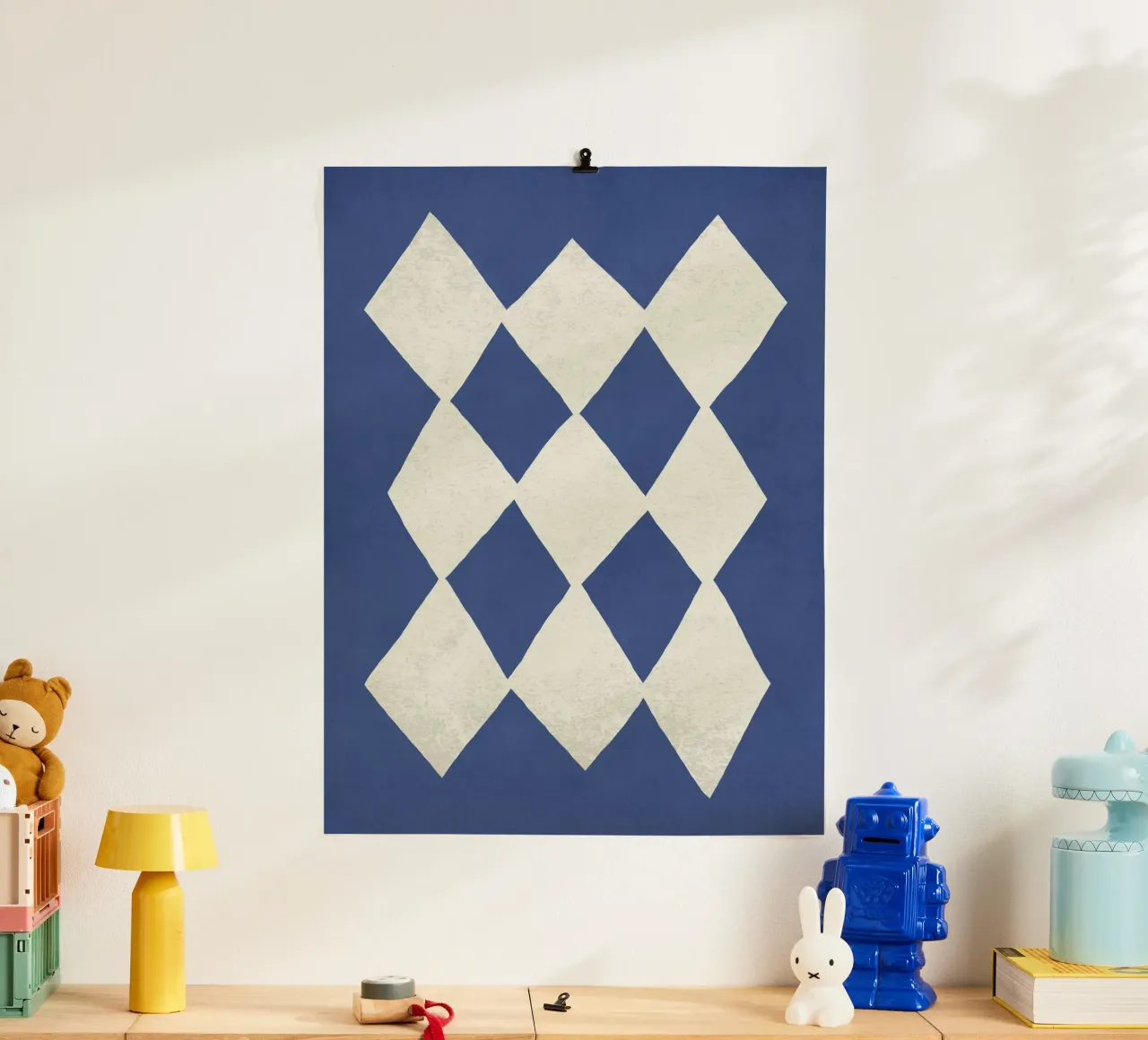 Abstrait à motif de diamant - Bleu foncé poster avec cadre en aluminium de MoonlightPrint
