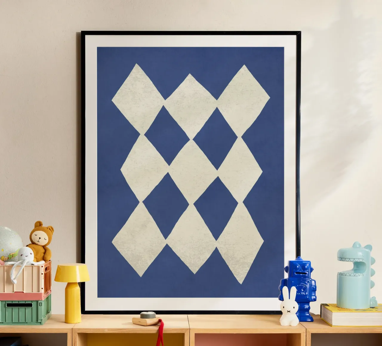 Abstrait à motif de diamant - Bleu foncé poster avec cadre en aluminium de MoonlightPrint