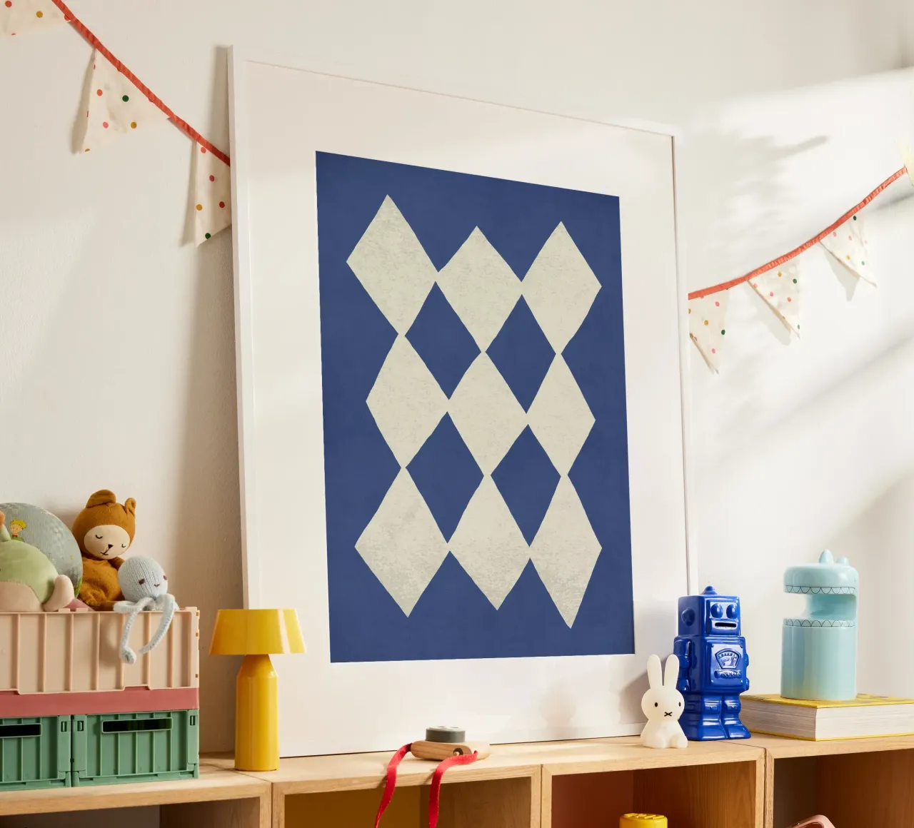 Abstrait à motif de diamant - Bleu foncé poster avec cadre en aluminium de MoonlightPrint