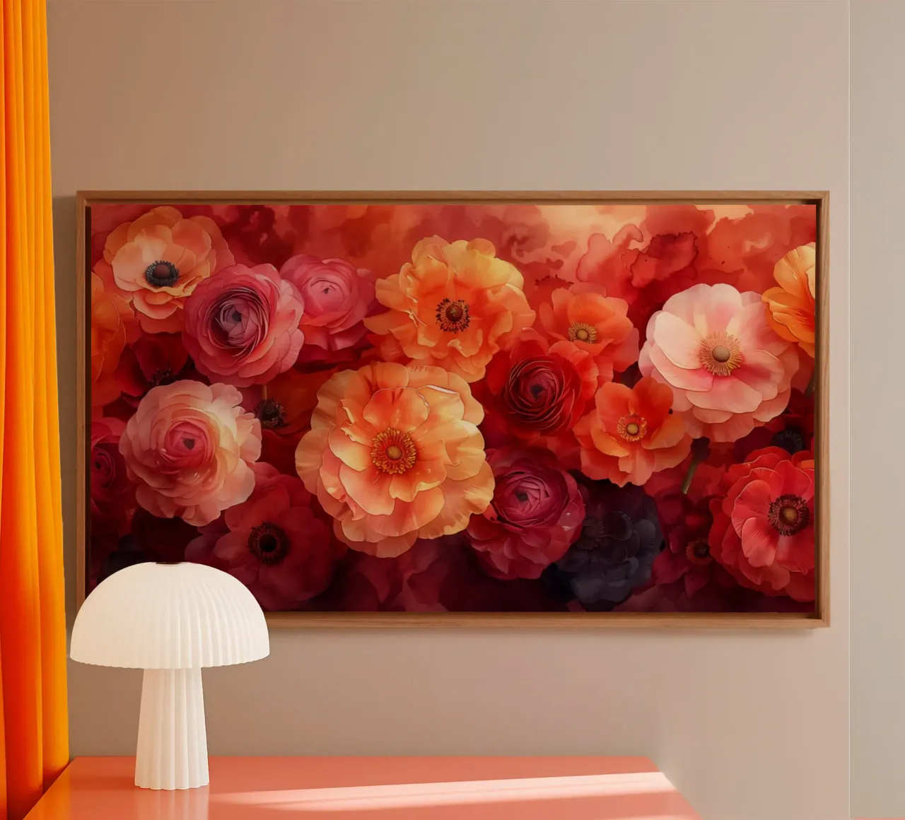 Fiori rossi tela con Cornice a cassetta da Imagine