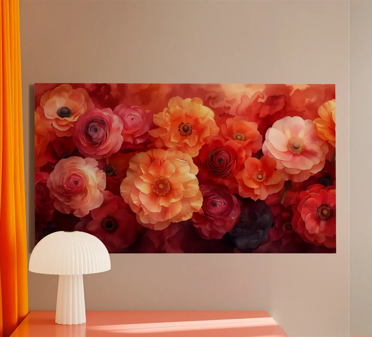 Fiori rossi tela con Cornice a cassetta da Imagine