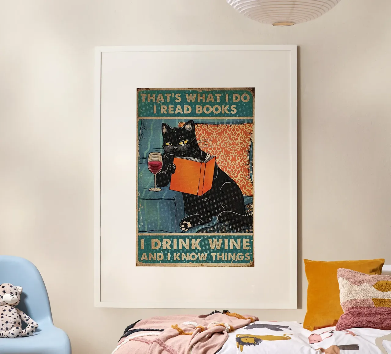 Das ist es, was ich tue Bücher lesen Wein trinken Dinge wissen Black Cat Poster mit Kunststoffrahmen von Aaronshop