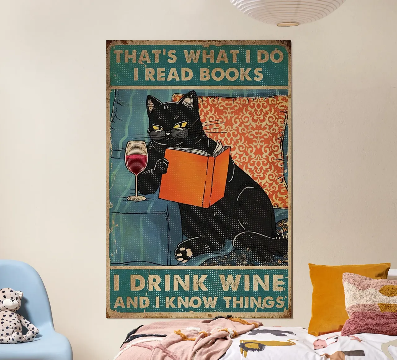 Das ist es, was ich tue Bücher lesen Wein trinken Dinge wissen Black Cat Poster mit Kunststoffrahmen von Aaronshop