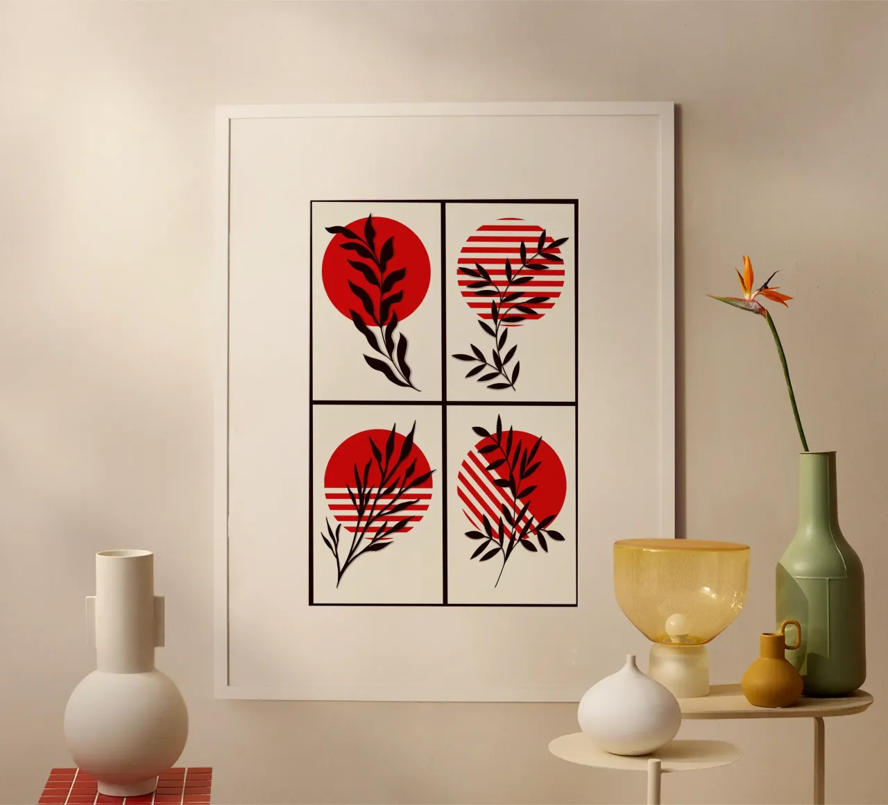 Japandi Botanical Quartet | Abstract Red Sun Series carta hahnemühle da Une Affaire de Filles