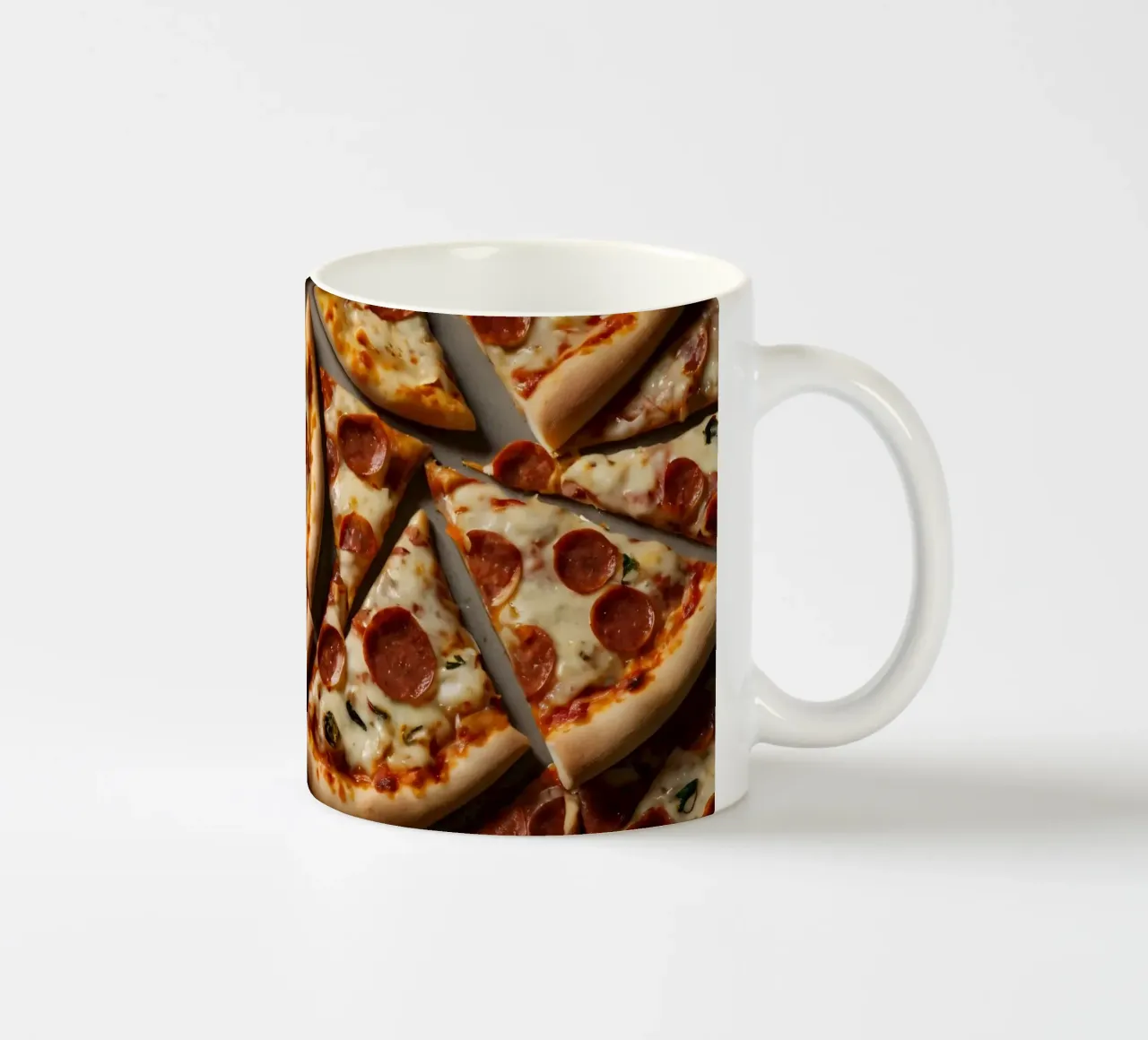 Un delizioso spalmare di fette di pizza al salame piccante tazza in ceramica da DesignDoodle