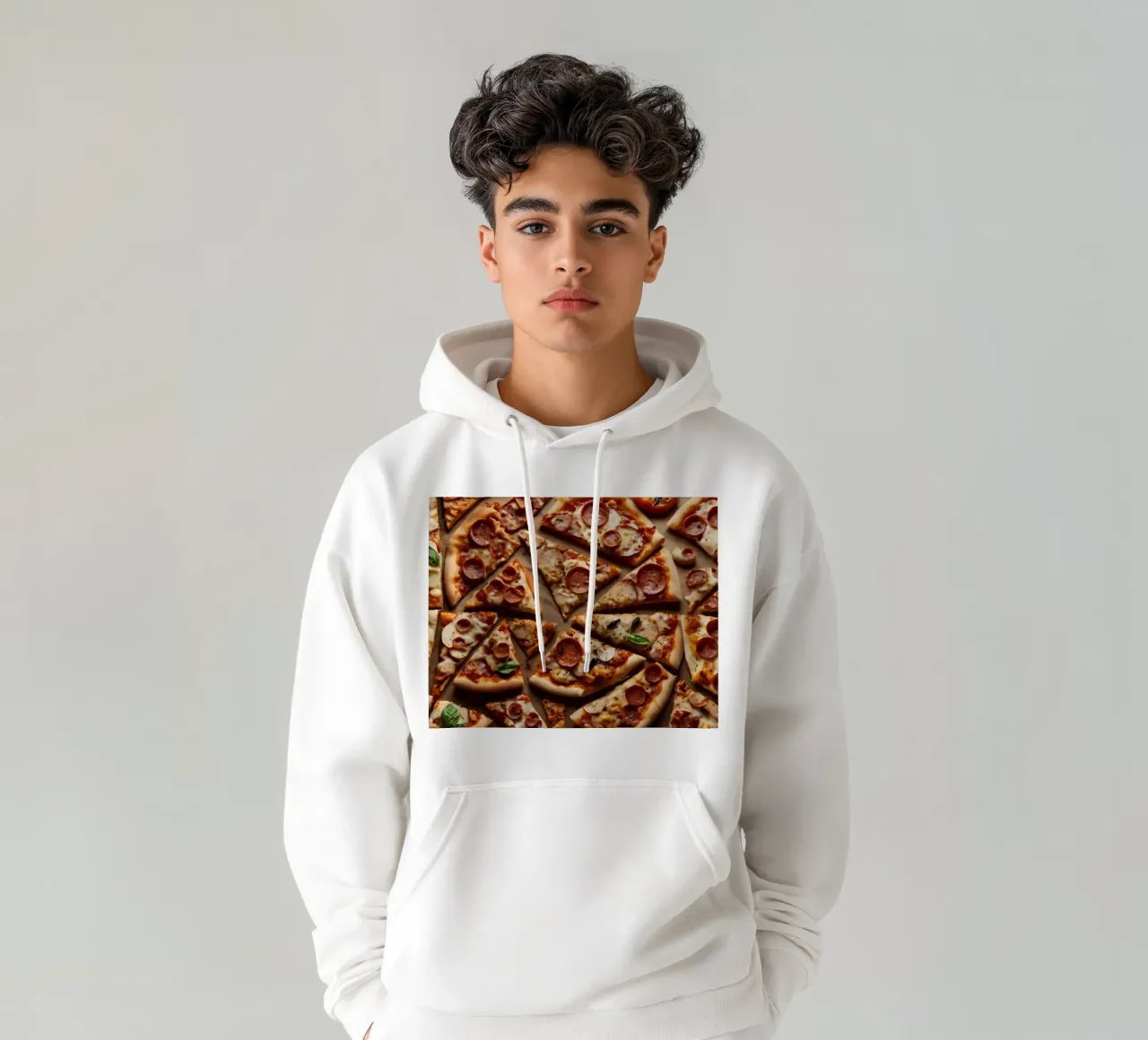 una deliziosa varietà di tranci di pizza assortiti, conditi con felpa con cappuccio da DesignDoodle