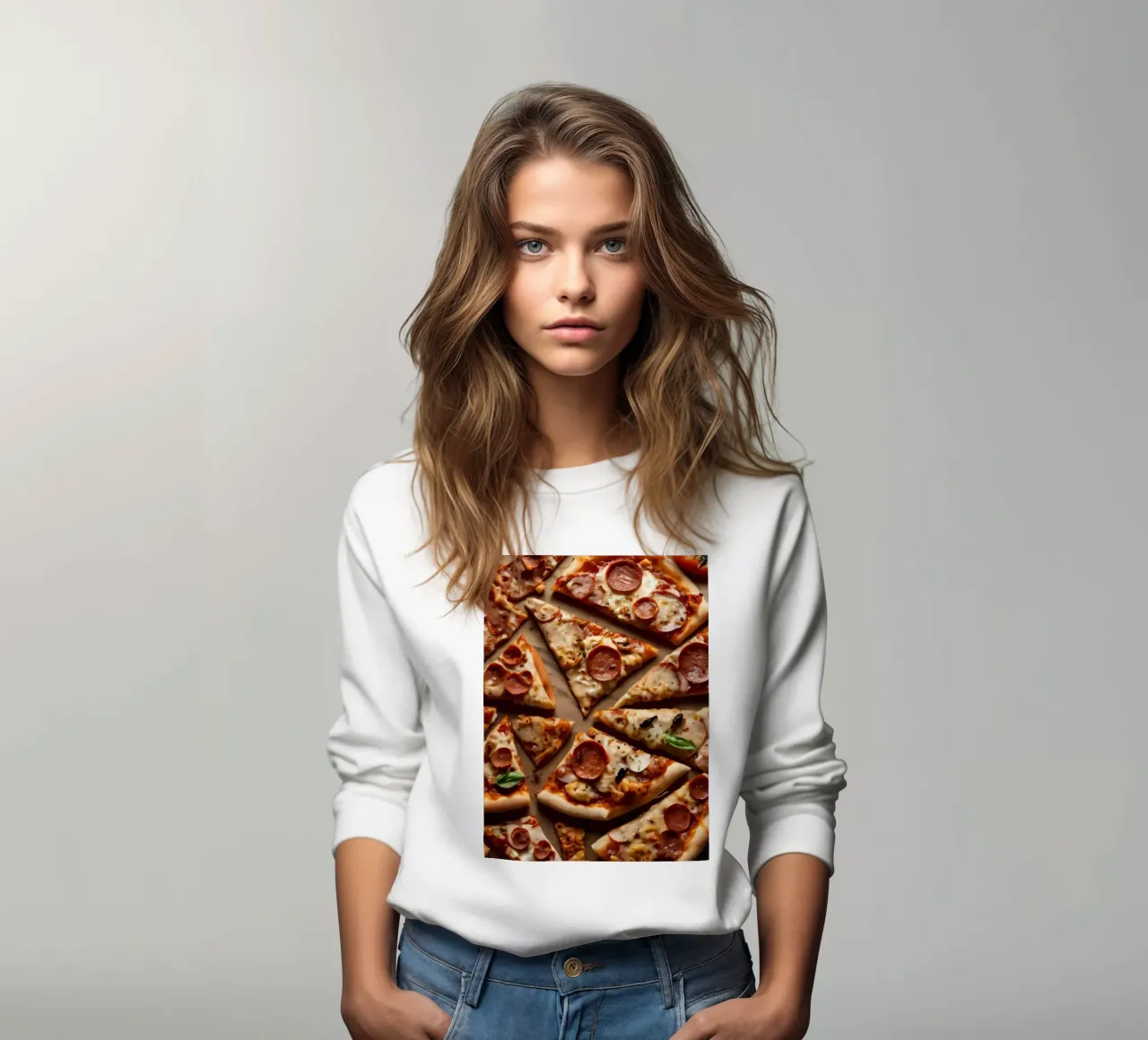 una deliziosa varietà di tranci di pizza assortiti, conditi con felpa da DesignDoodle