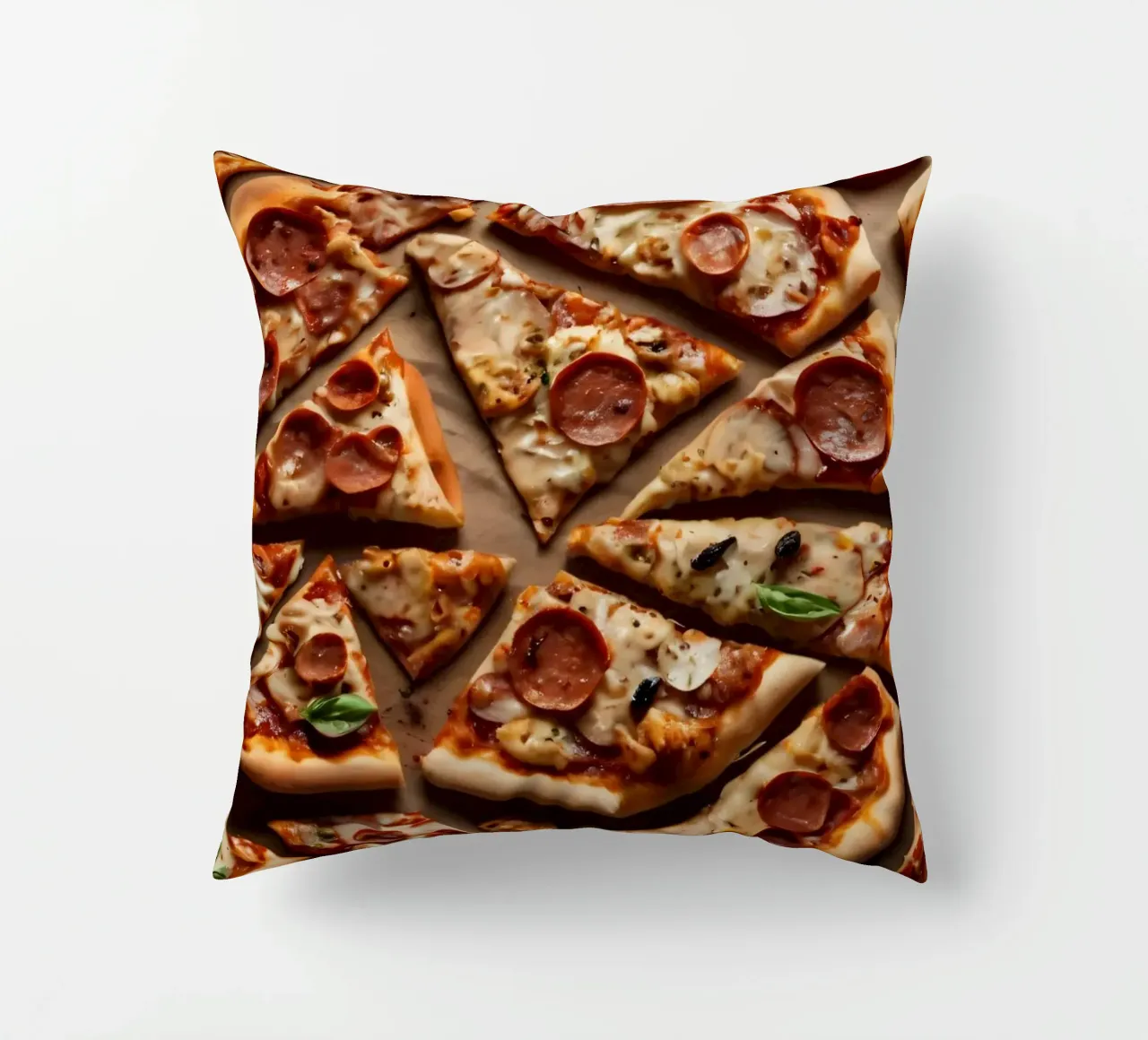 una deliziosa varietà di tranci di pizza assortiti, conditi con cuscino da DesignDoodle